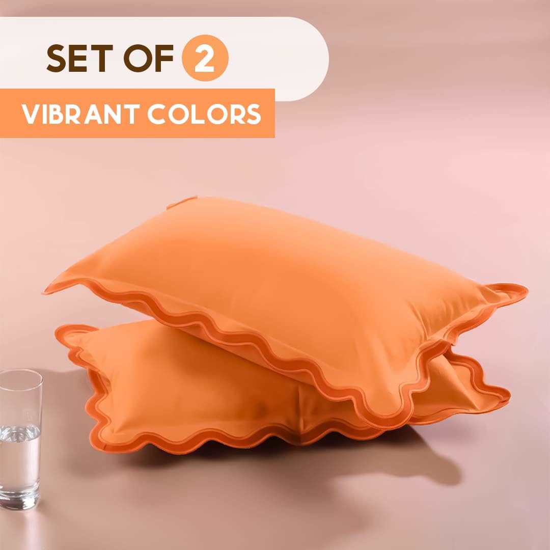 Folkulture 12 X 20" Set of 2 Cushion Cover Scallop Embroidery Oasis Clementine