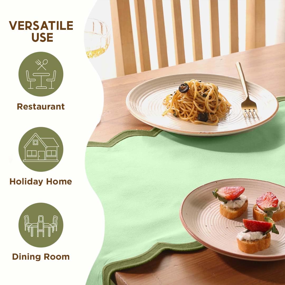 Folkulture 14" X 108" Table Runner Scallop Cotton Forest Sage