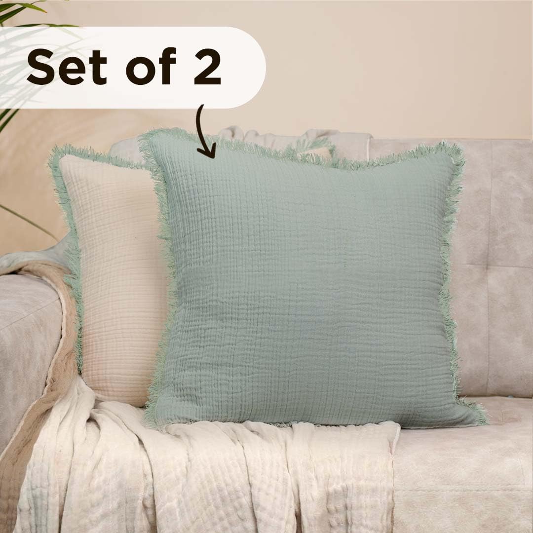 Folkulture 18" X 18" Set of 2 Cushion Cover Gauze Sage Cream