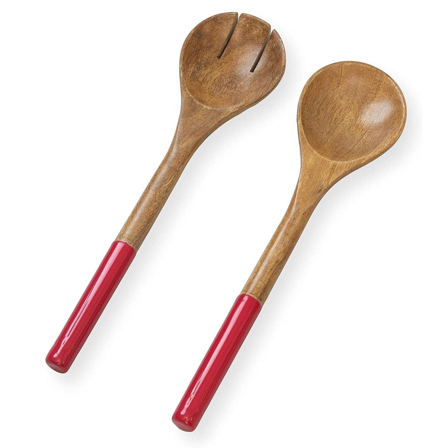 Folkulture Wooden Salad Server Red Enamel