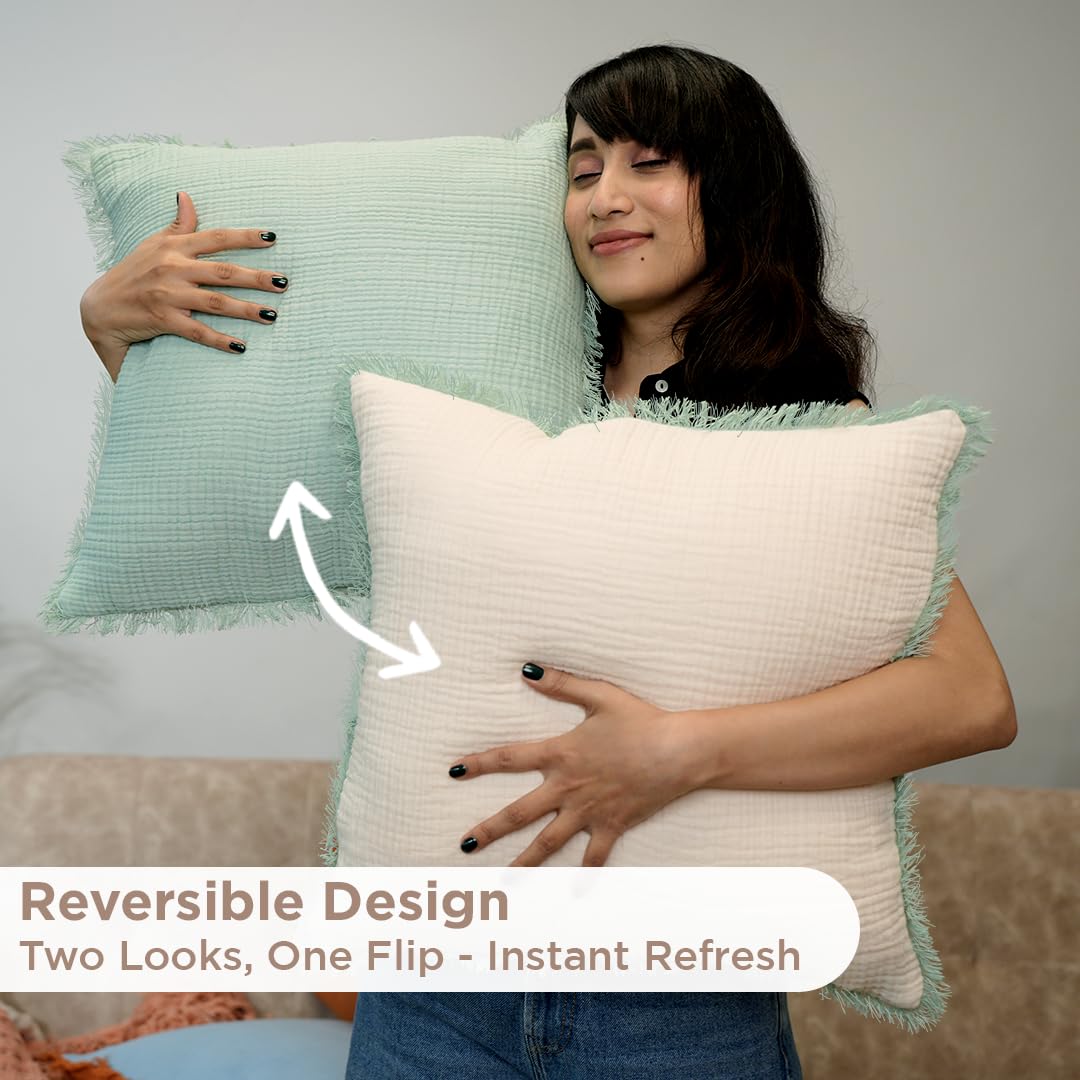 Folkulture 18" X 18" Set of 2 Cushion Cover Gauze Sage Cream