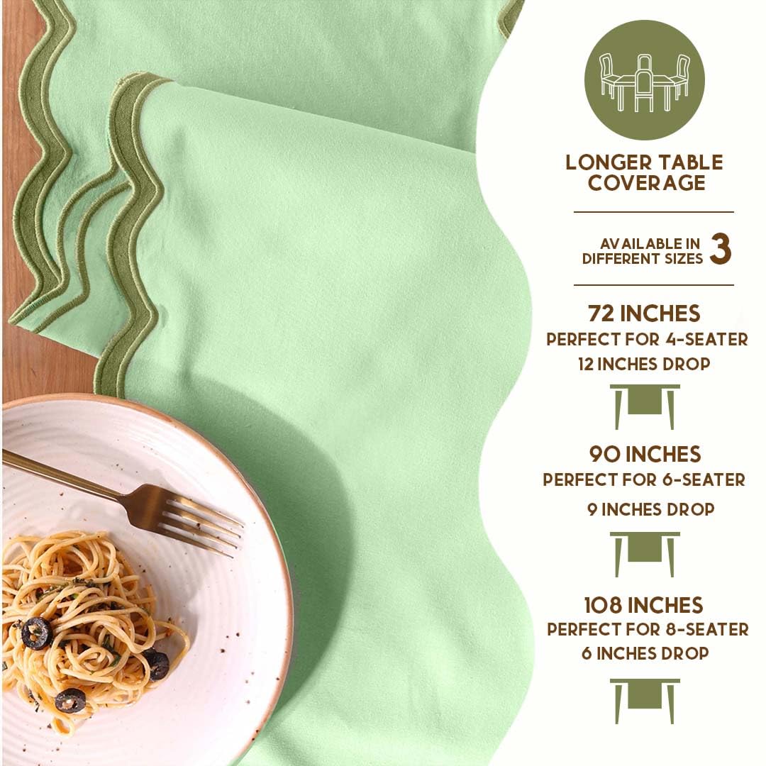 Folkulture 14" X 72" Table Runner Scallop Cotton Forest Sage