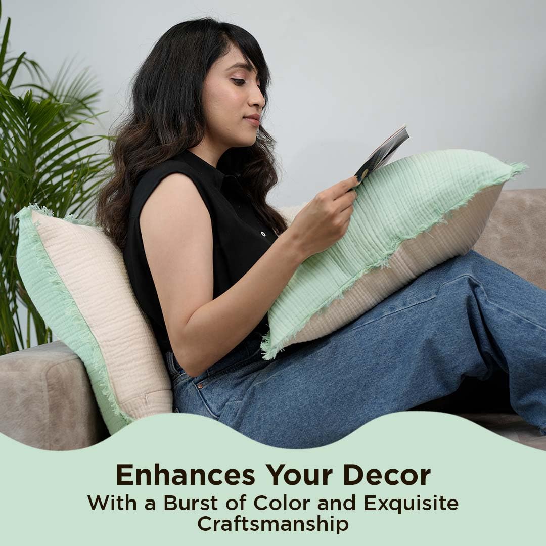 Folkulture 18" X 18" Set of 2 Cushion Cover Gauze Sage Cream