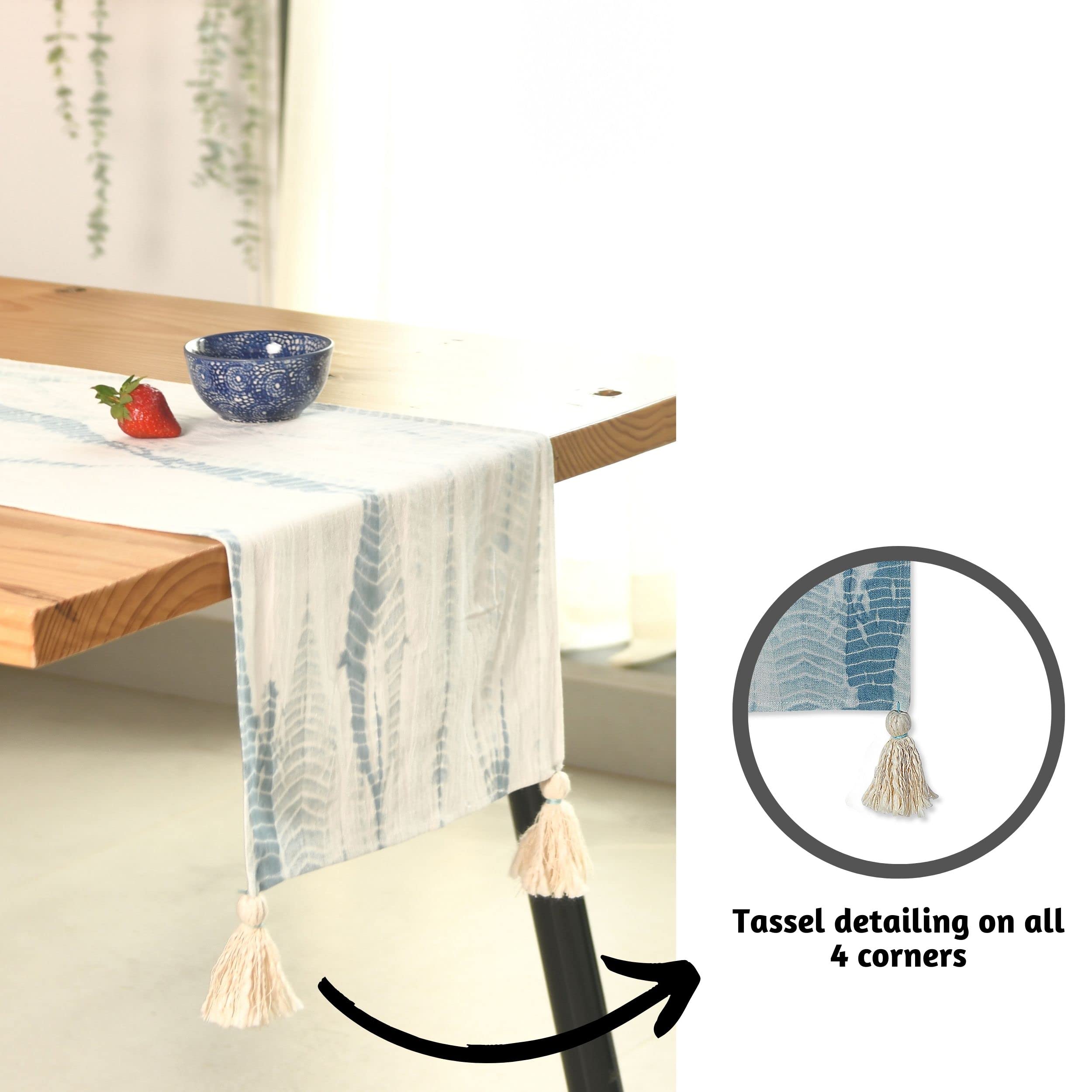 Folkulture Indie Tie-Dye Dusty Blue Table Runner 14" x 72"