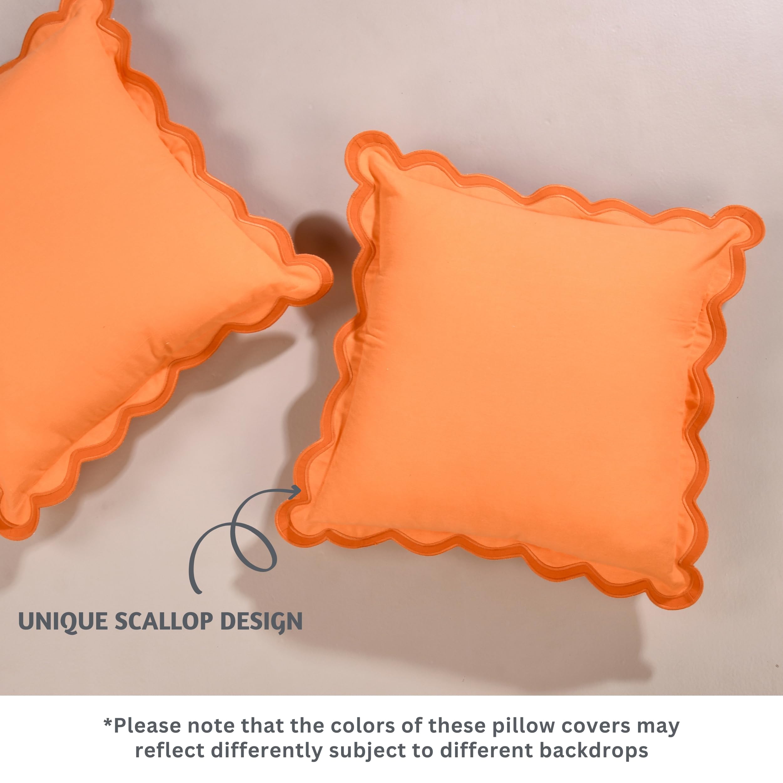 Folkulture 18 X 18" Set of 2 Cushion Cover Scallop Embroidery Oasis Clementine