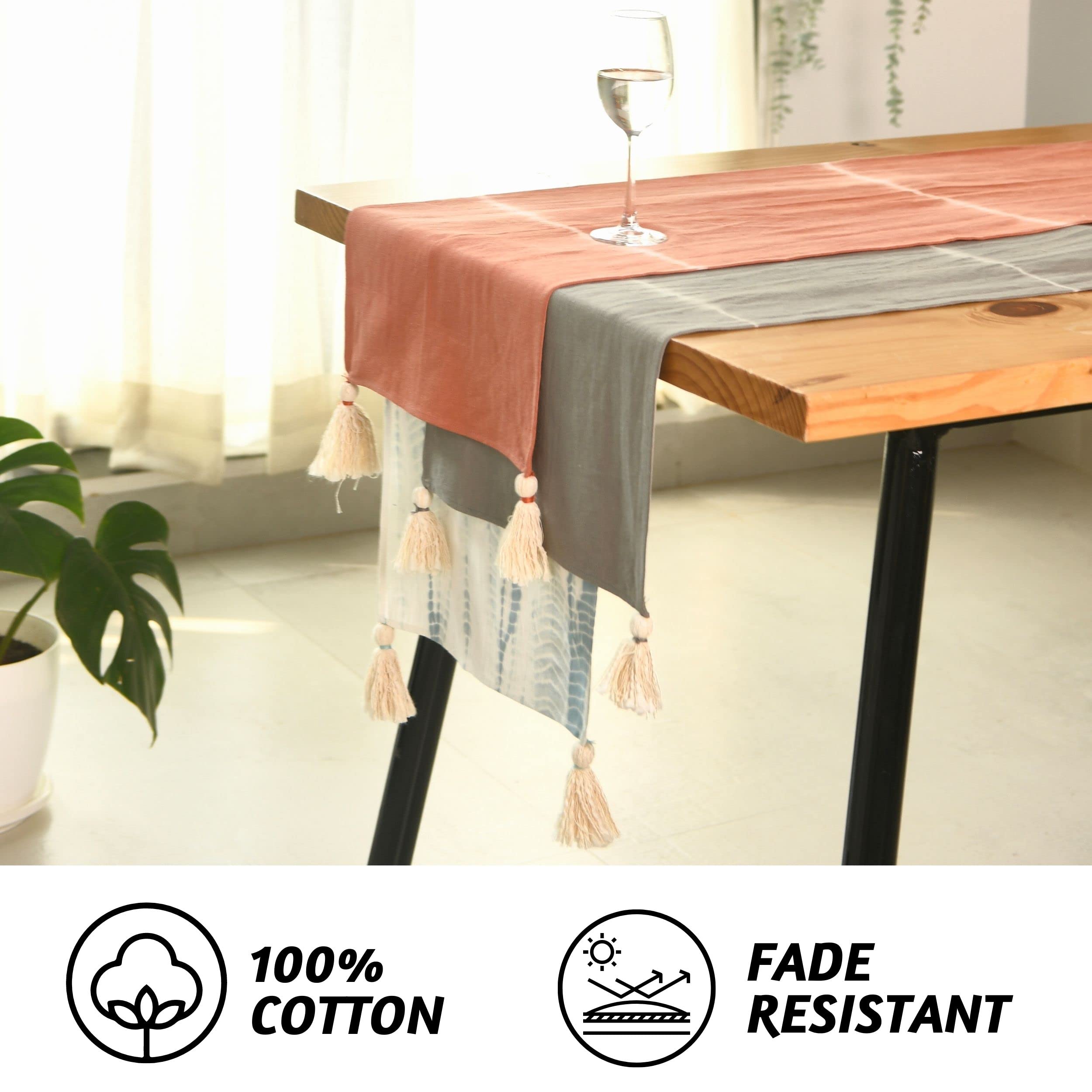 Folkulture Indie Tie-Dye Dusty Blue Table Runner 14" x 90"