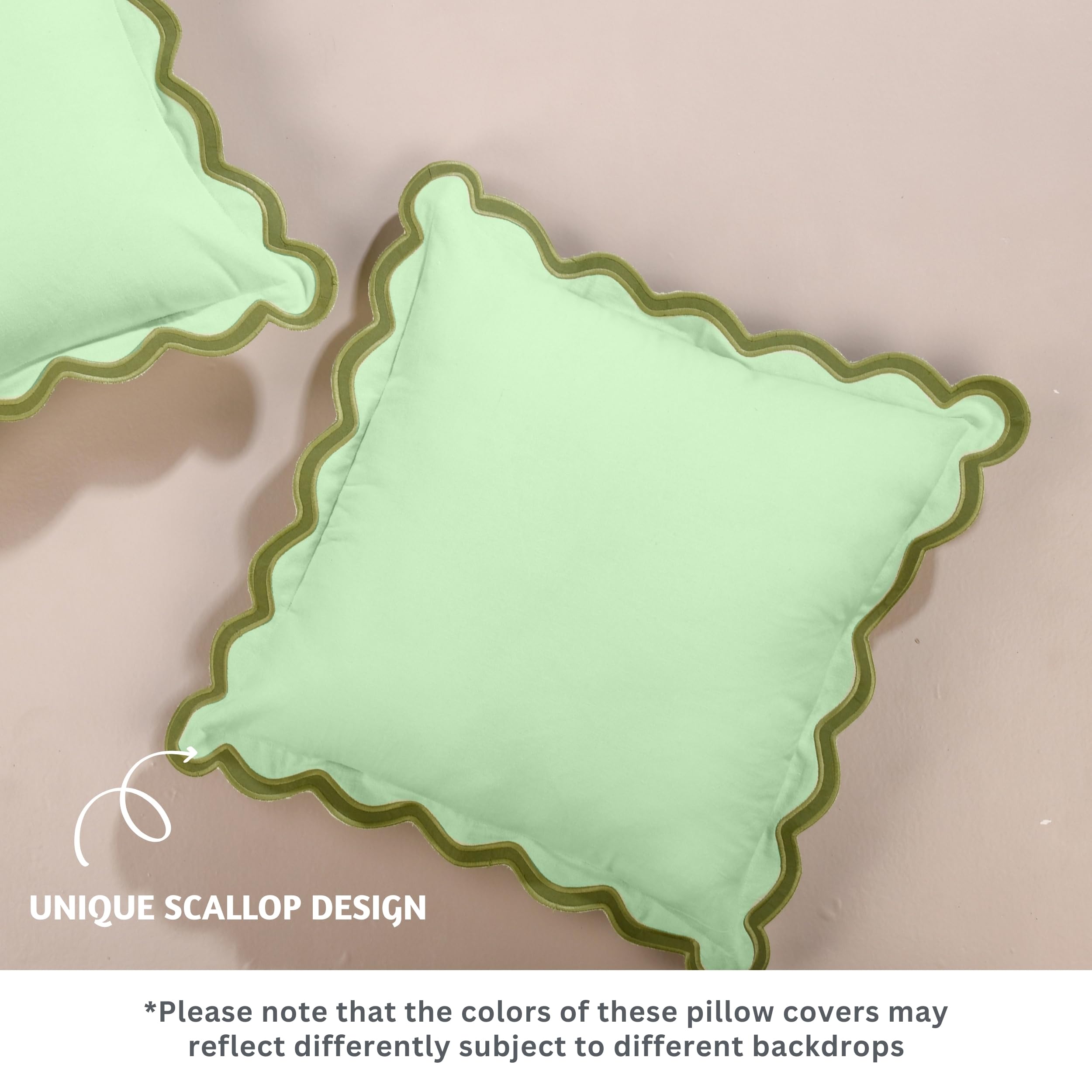 Folkulture 20" X 20" Set of 2 Cushion Cover Scallop Embroidery Oasis - Forest Sage