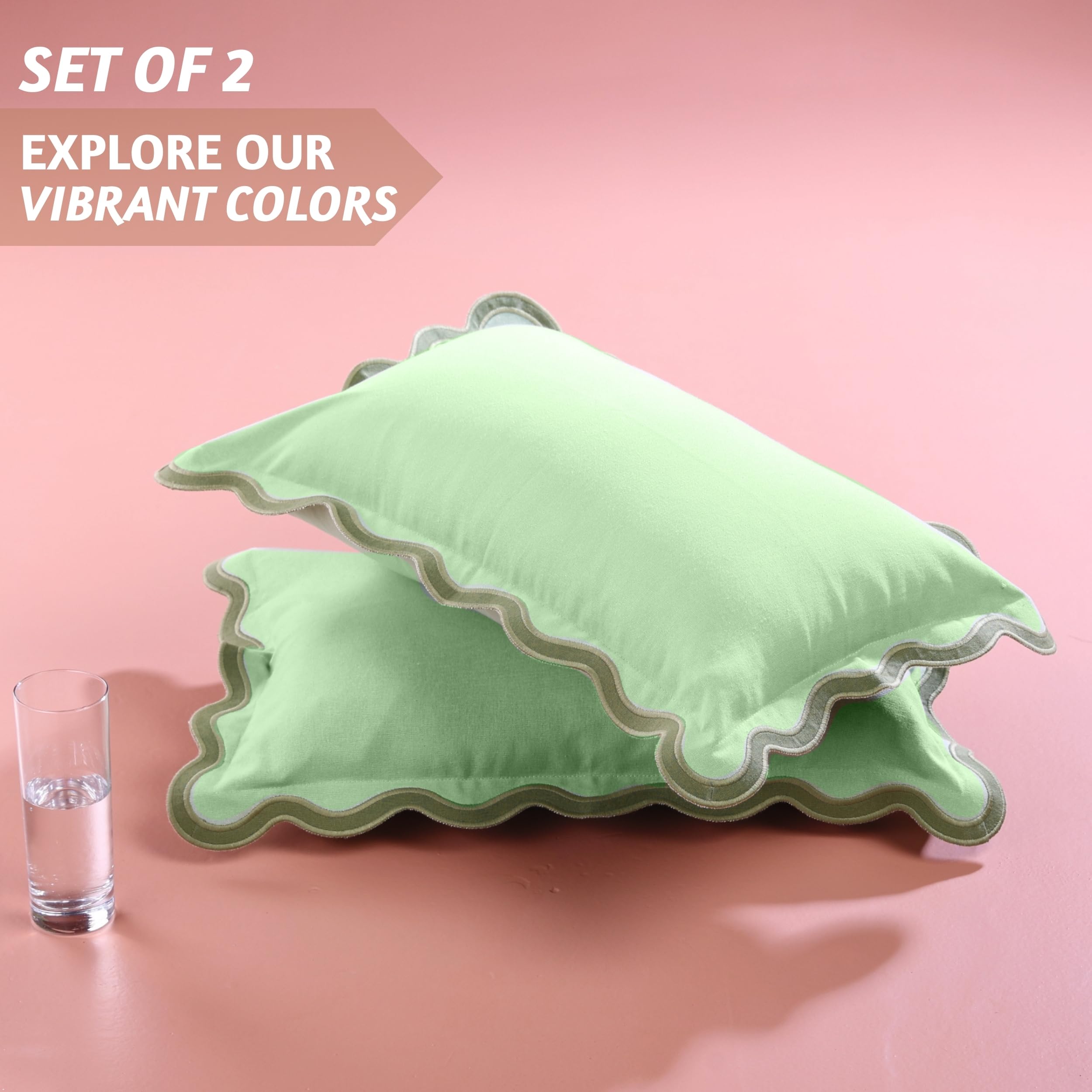 Folkulture 12 X 20" Set of 2 Cushion Cover Scallop Embroidery Oasis Forest Sage