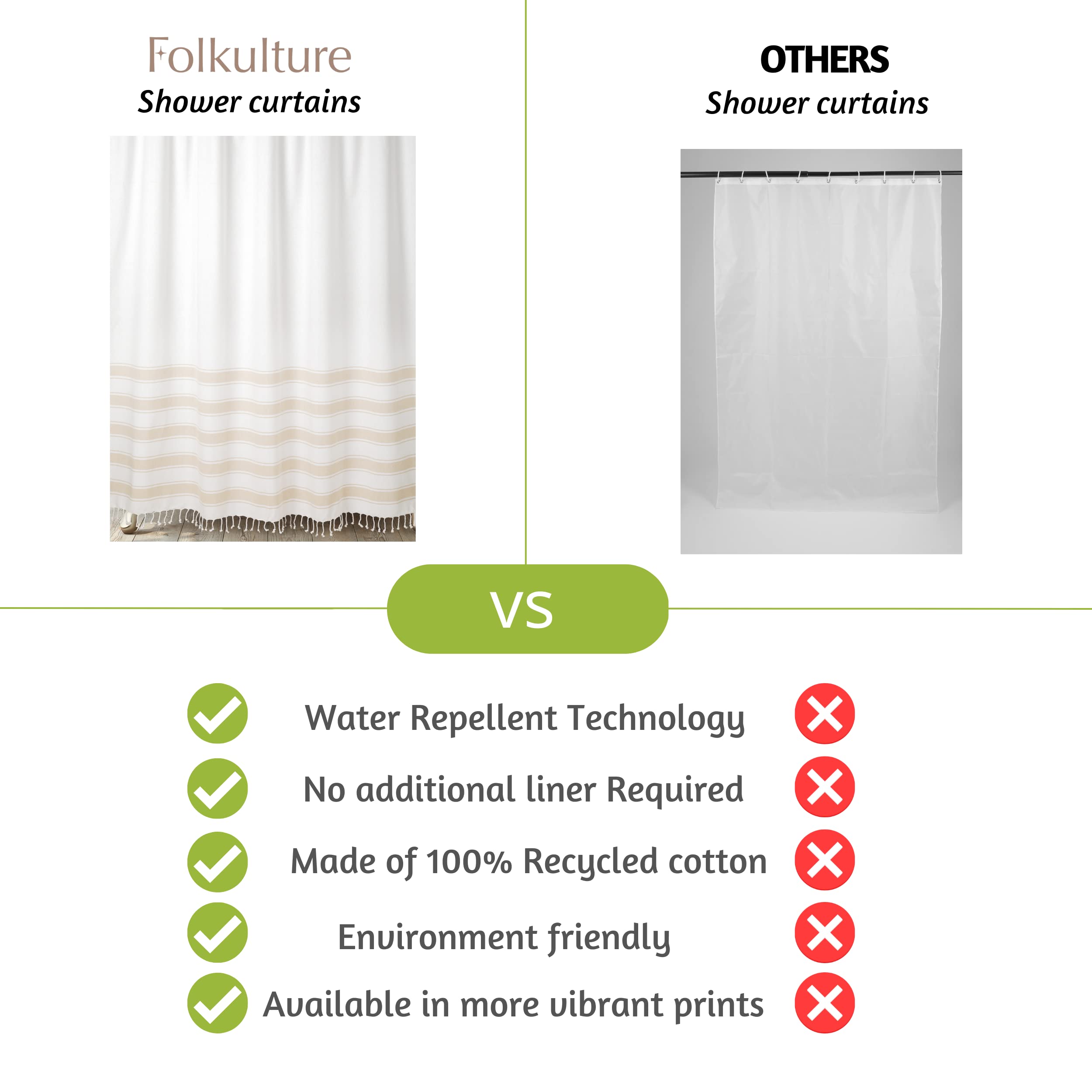 Folkulture 72" x 72" Shower Curtains - Cabana Stripe - Taupe