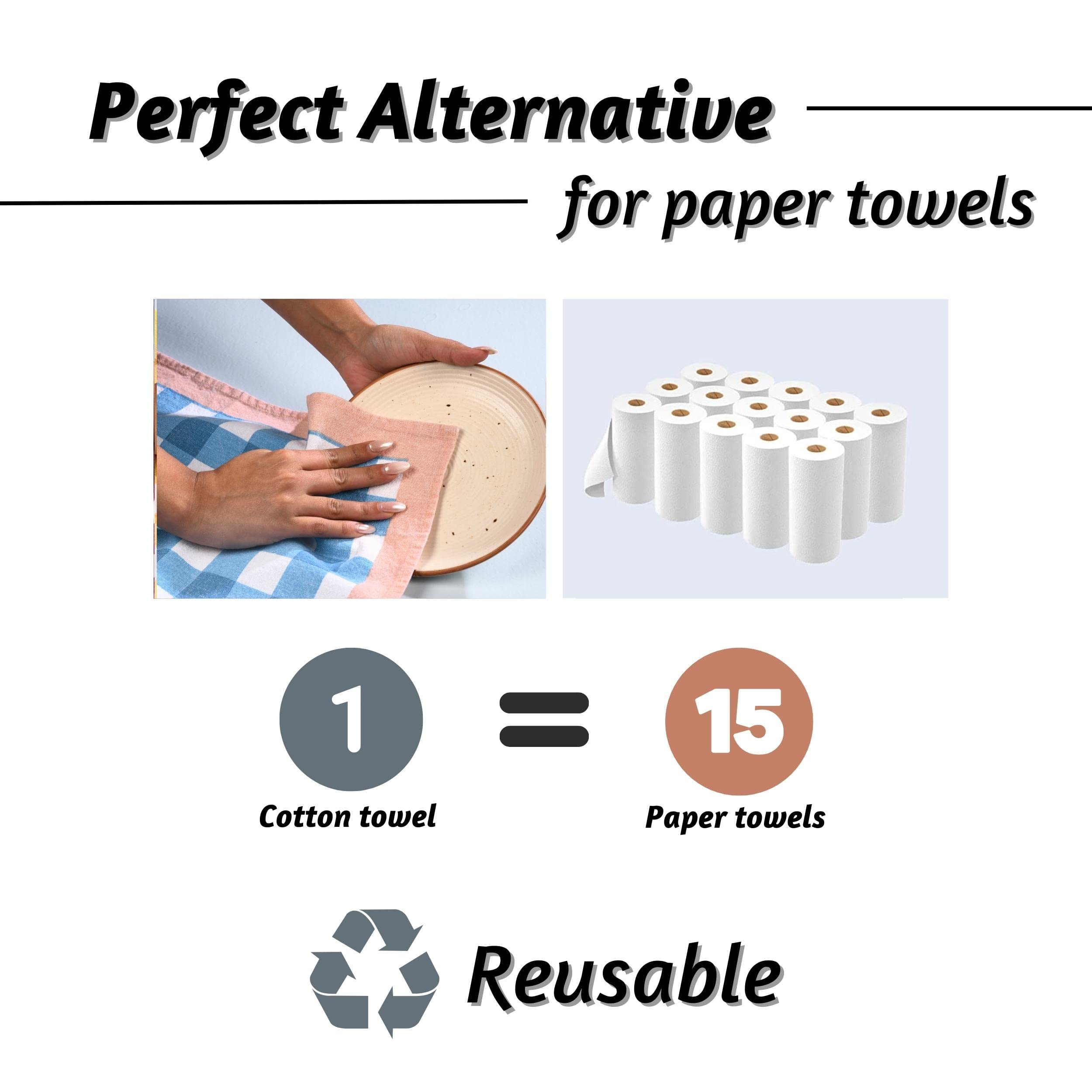 Folkulture Set of 6 - Kitchen Towel 100% Recycled Gingham Assorted