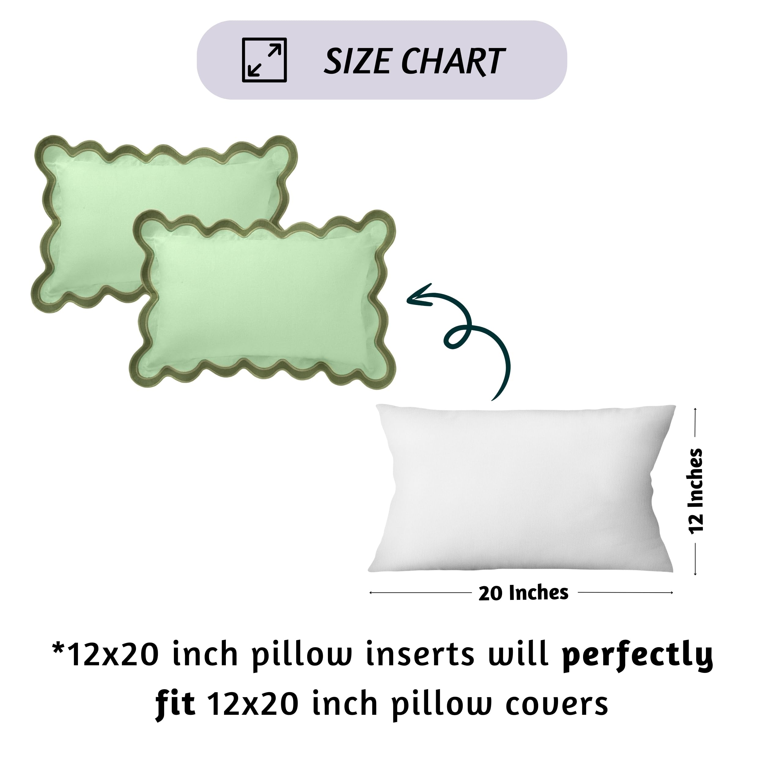 Folkulture 12 X 20" Set of 2 Cushion Cover Scallop Embroidery Oasis Forest Sage