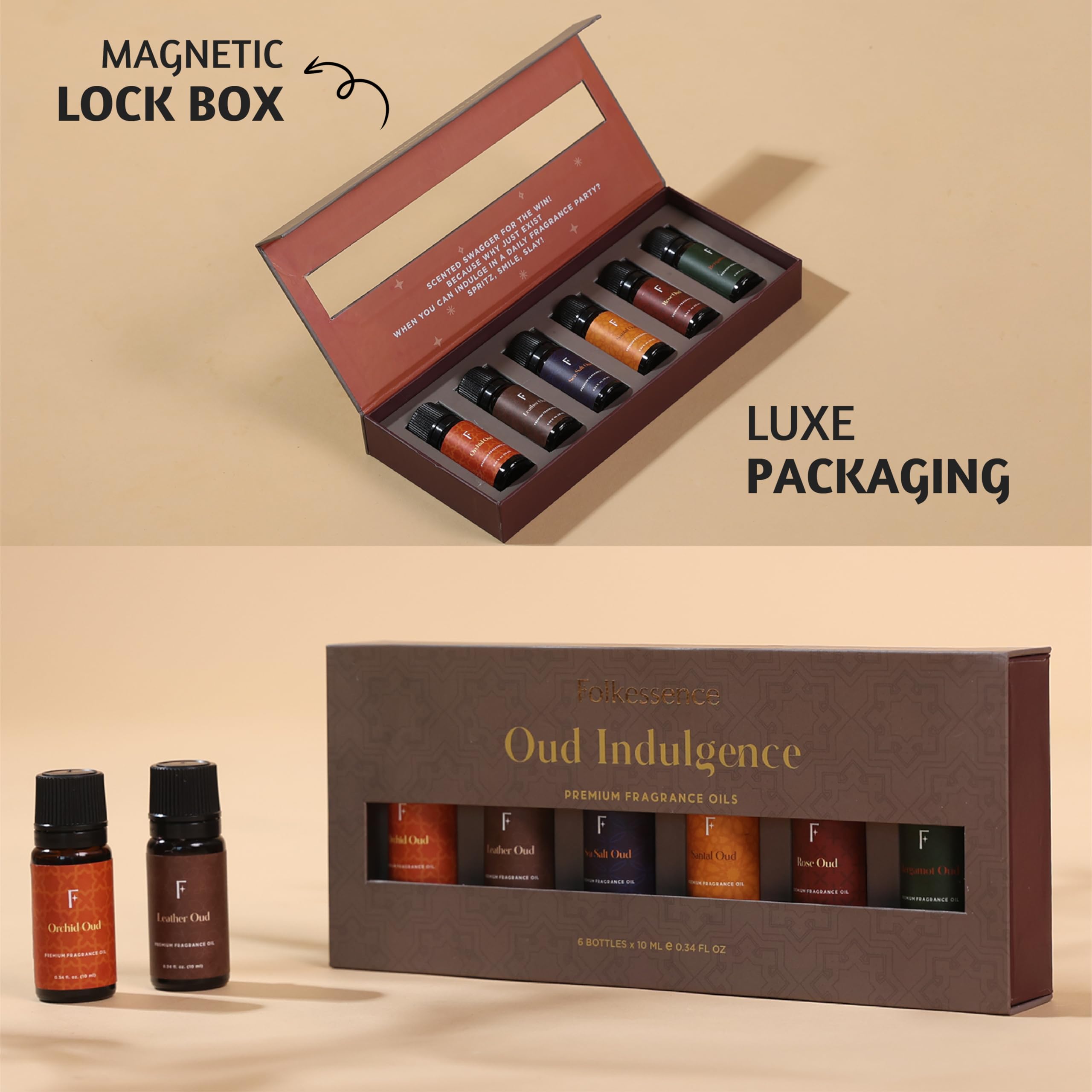 Folkulture Set of 6, 10ml Premium Fragrance Oils Oud Indulgence