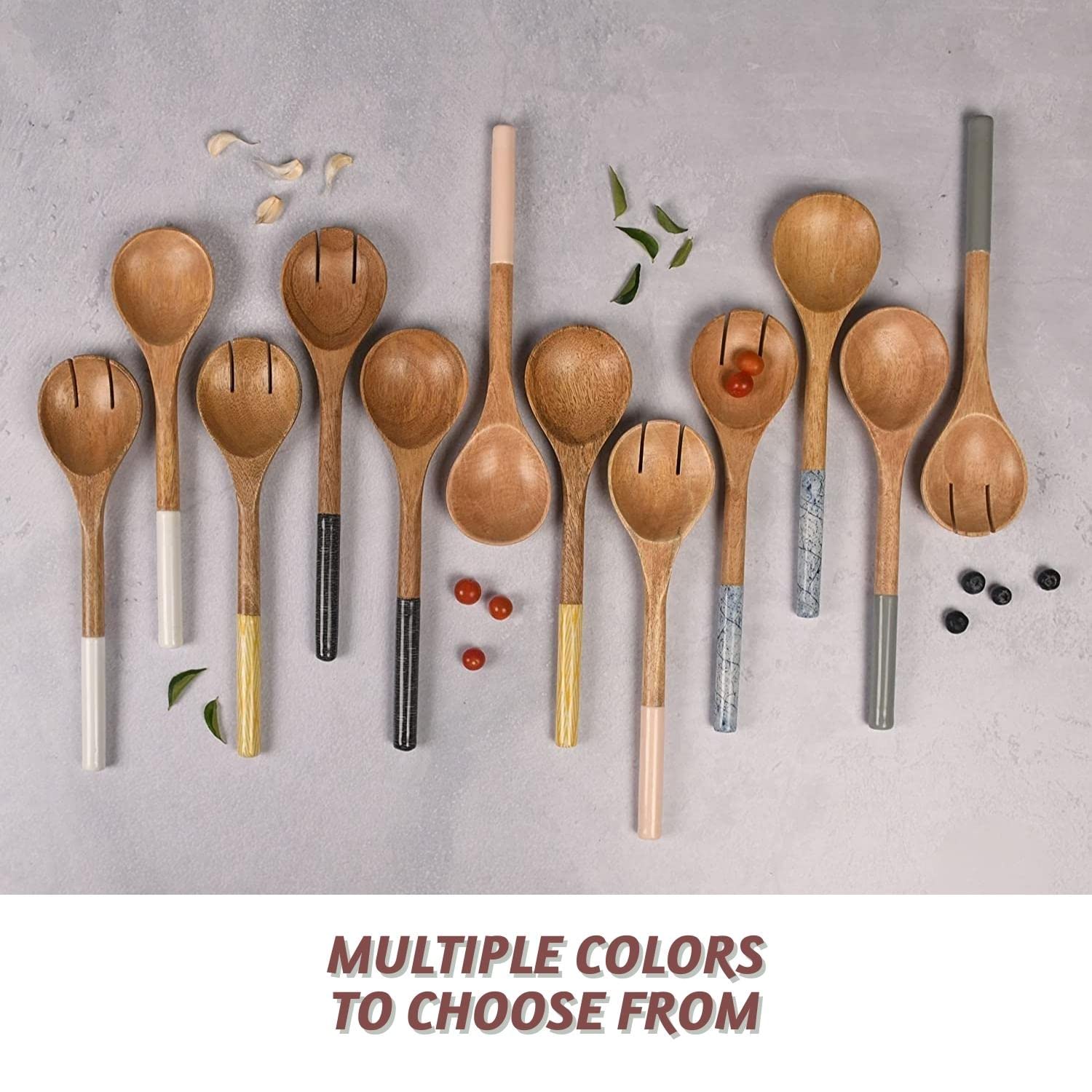 Folkulture Wooden Salad Server Green Checks