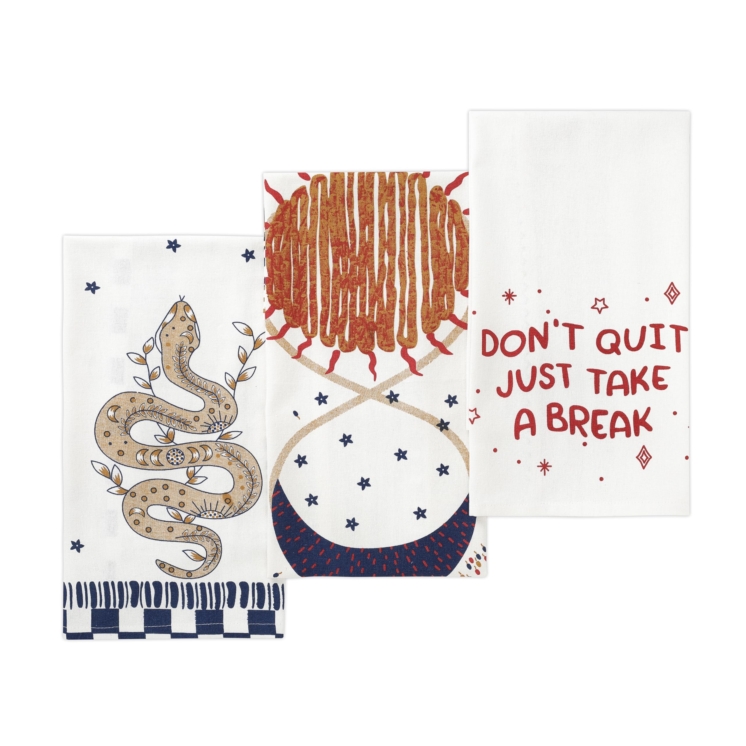 Folkulture 20" X 26" Set of 3 Kitchen Towel Cotton - Don't Quit