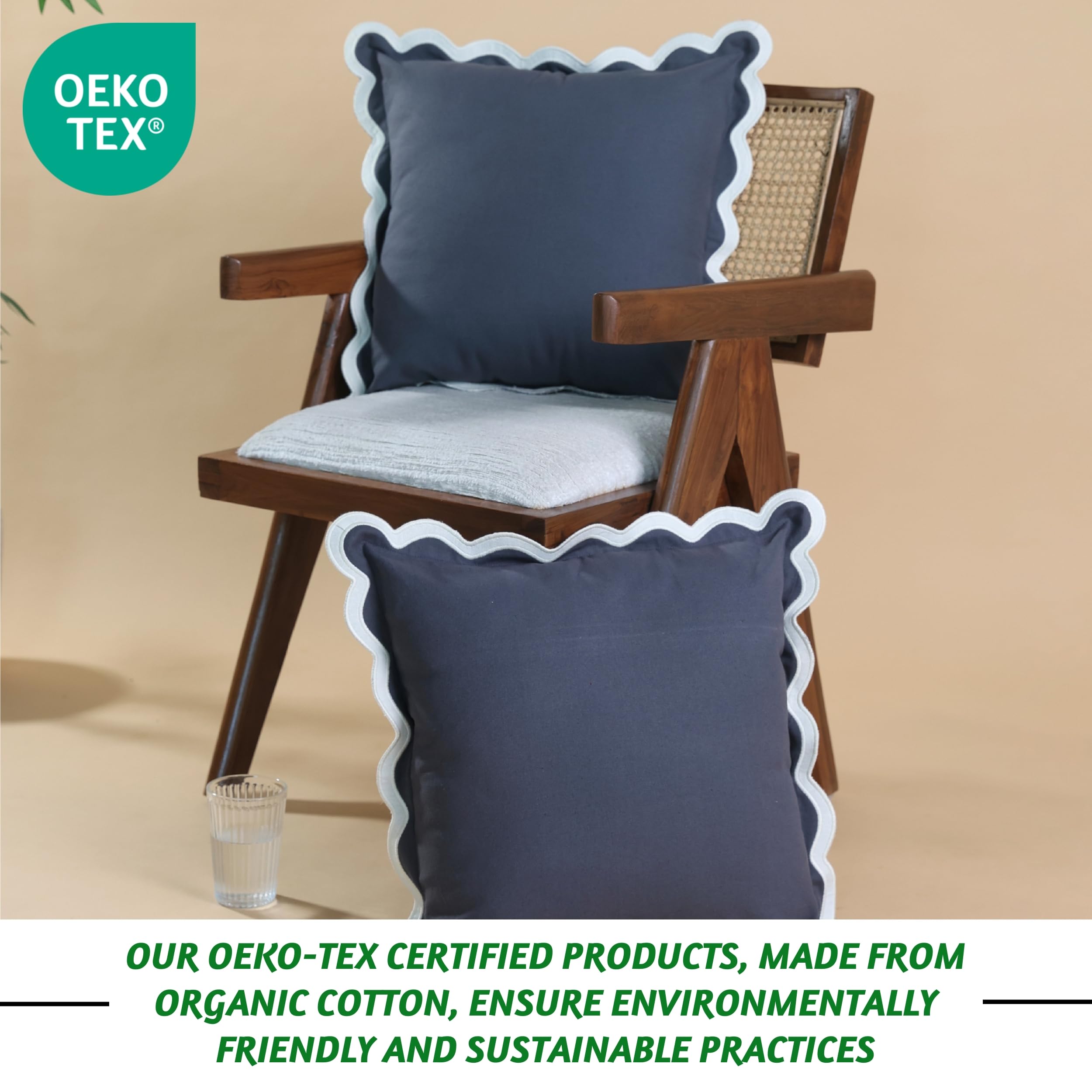 Folkulture 20" X 20" Set of 2 Cushion Cover Scallop Embroidery Oasis Slate Gray