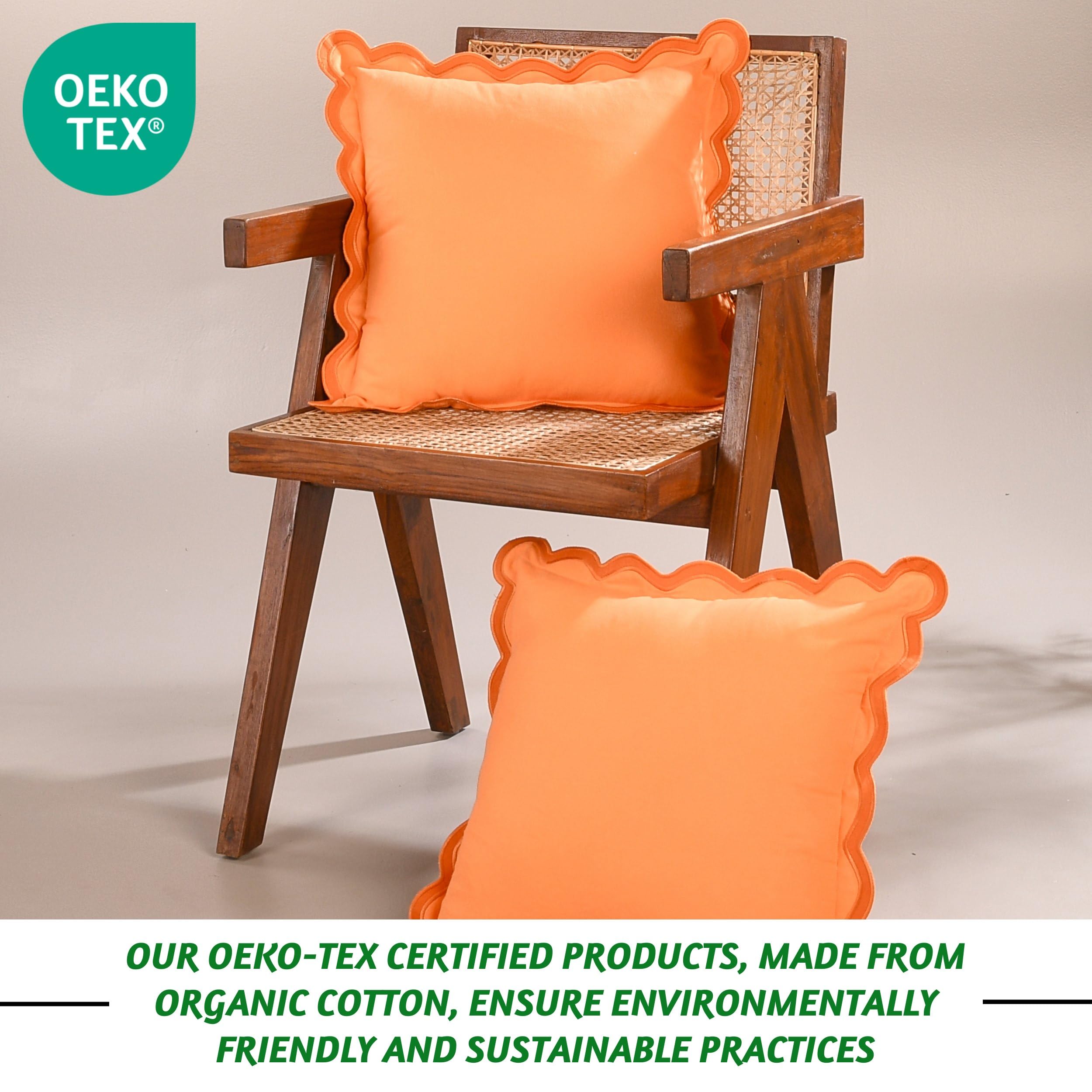 Folkulture 18 X 18" Set of 2 Cushion Cover Scallop Embroidery Oasis Clementine