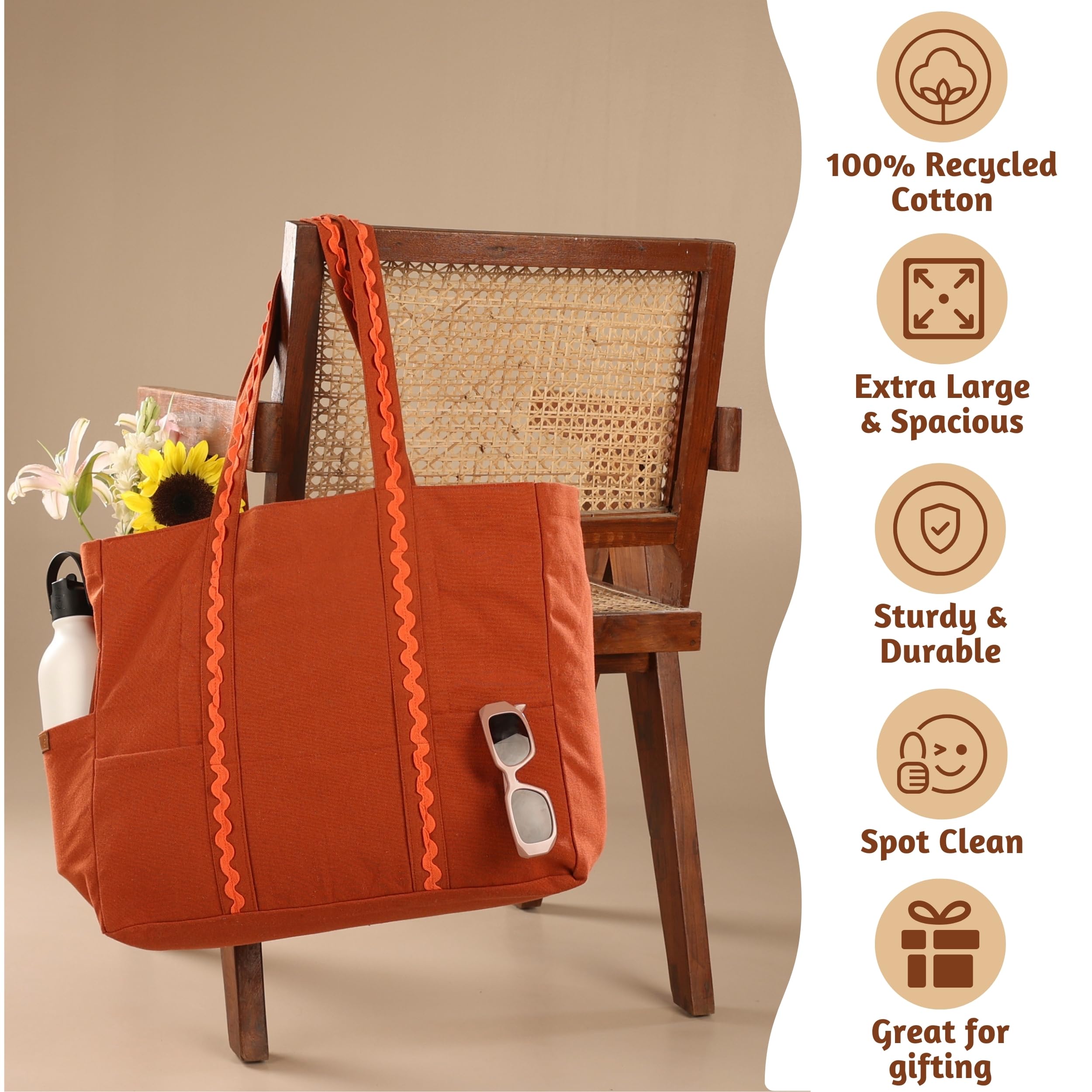 Folkulture The Carry-All Tote 100% Recycled Cotton - Royal Rust
