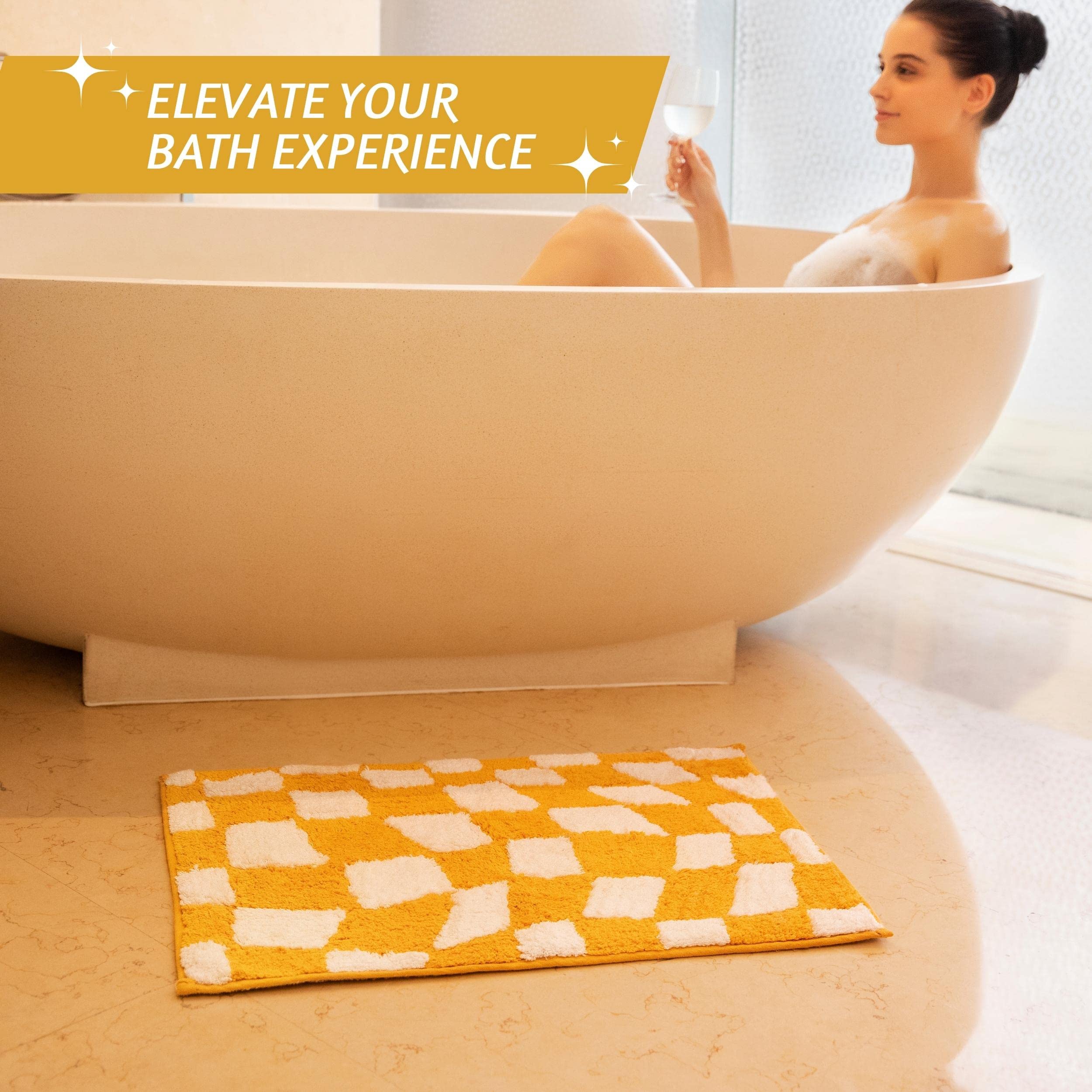 Folkulture 17 X 24" Bathrugs 100% Cotton Dancing Check - Yellow