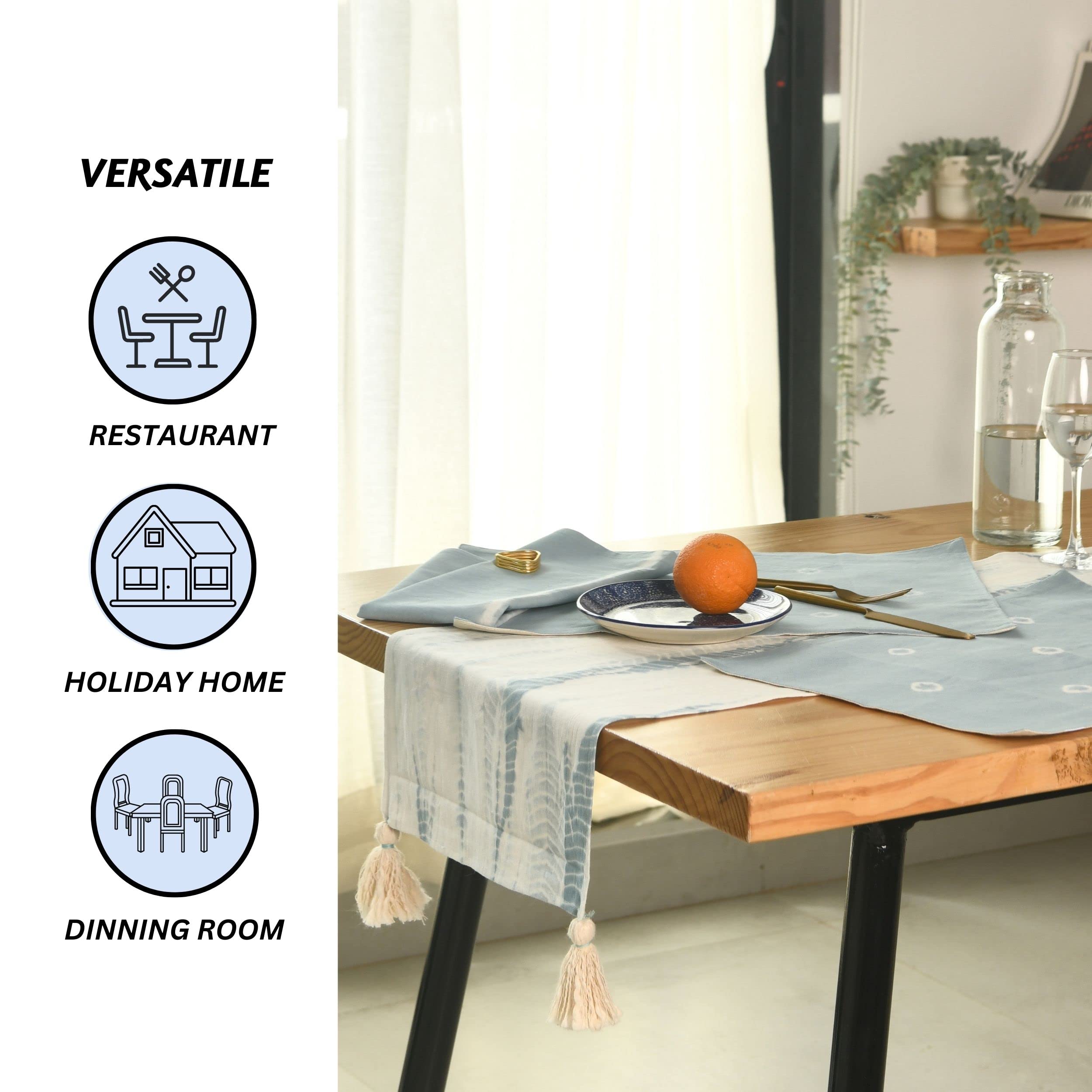 Folkulture Indie Tie-Dye Dusty Blue Table Runner 14" x 72"