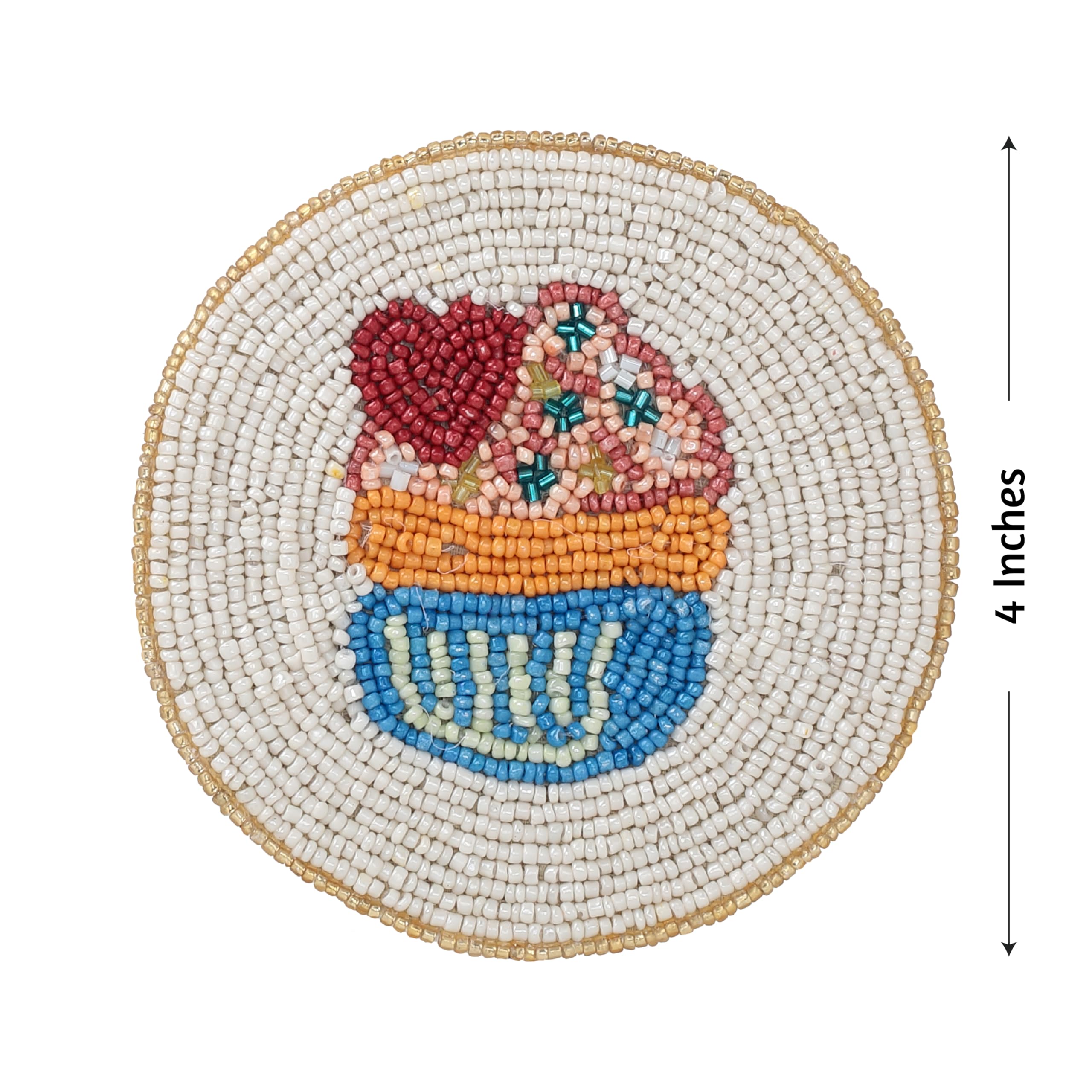 Folkulture Set of 4 Beaded Coasters 4" Round - Sugar Rush