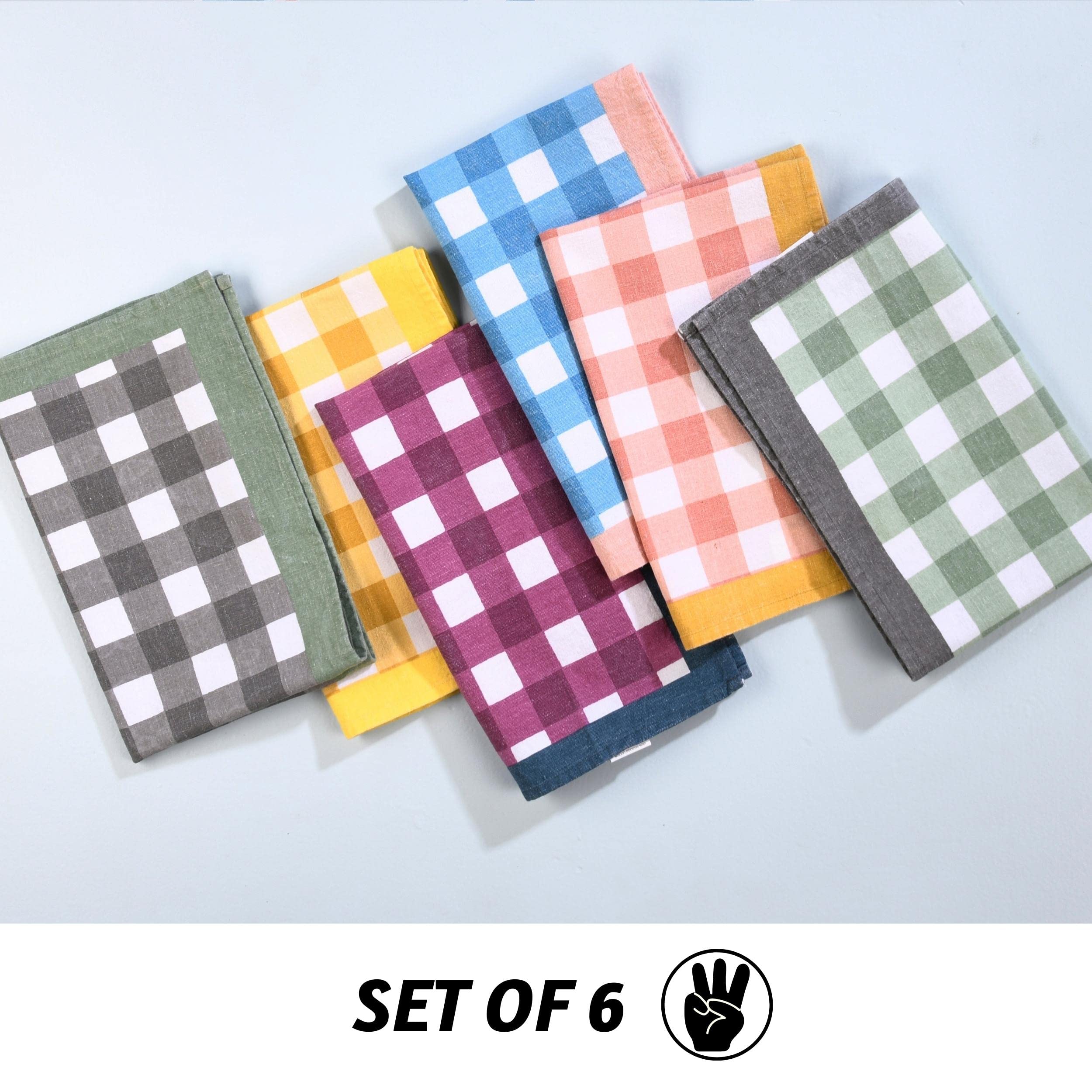 Folkulture Set of 6 - Kitchen Towel 100% Recycled Gingham Assorted