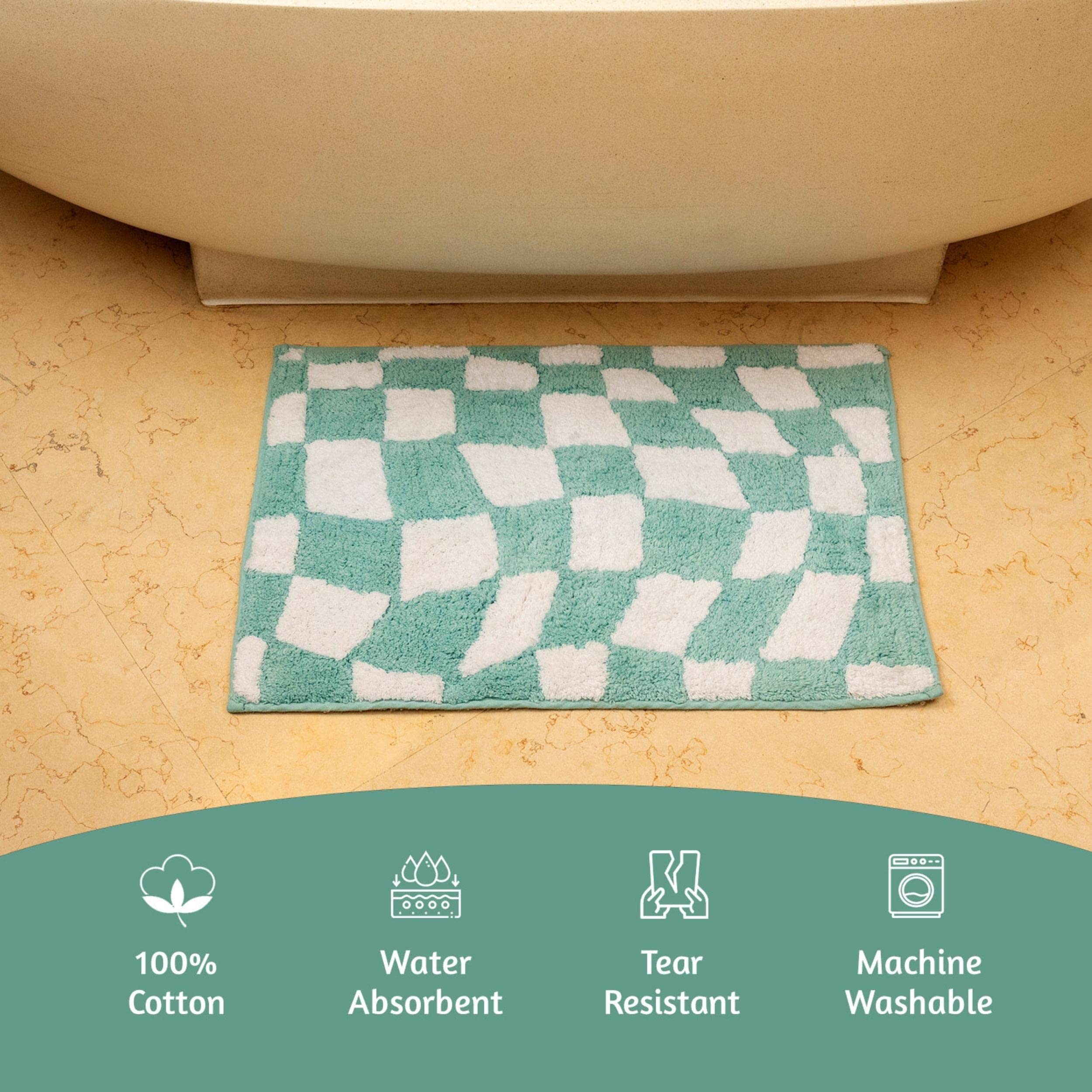 Folkulture 17 X 24" Bathrugs 100% Cotton Dancing Check - Aqua