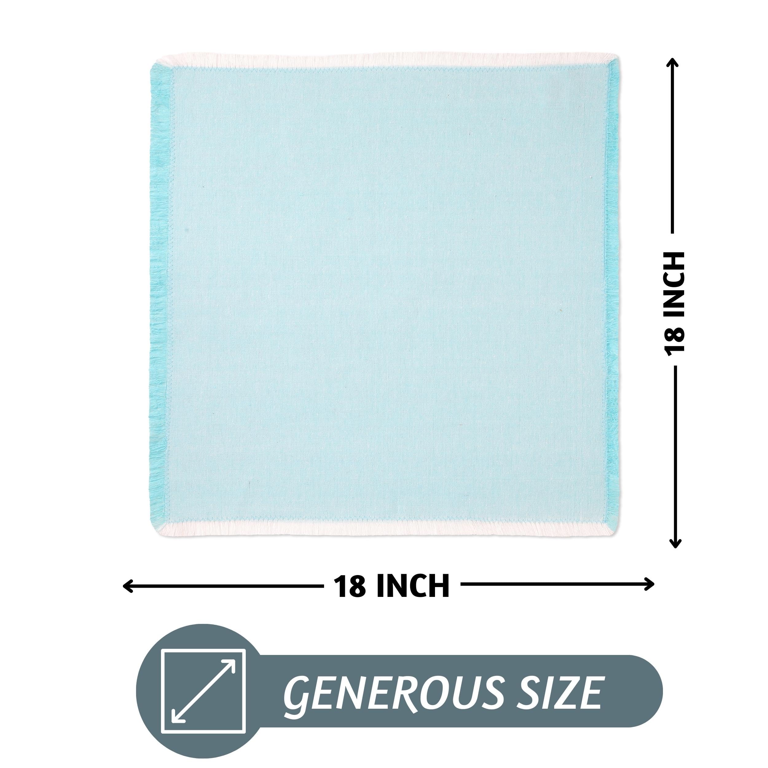 Folkulture Set of 12 Fringed Napkins Recycled Cotton - Cornflower blue