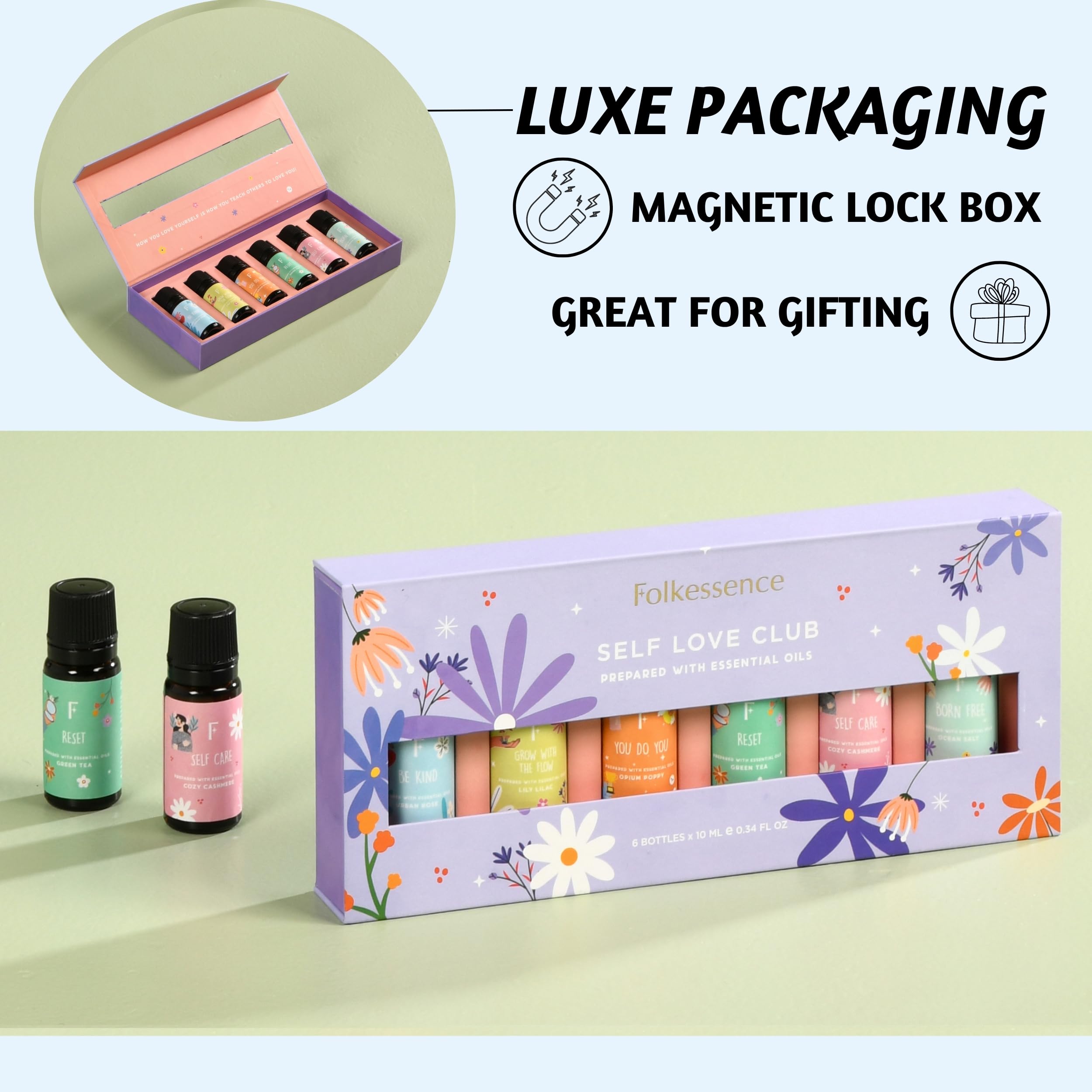 Folkulture Set of 6, 10ml Made With Essential Oils Self Love