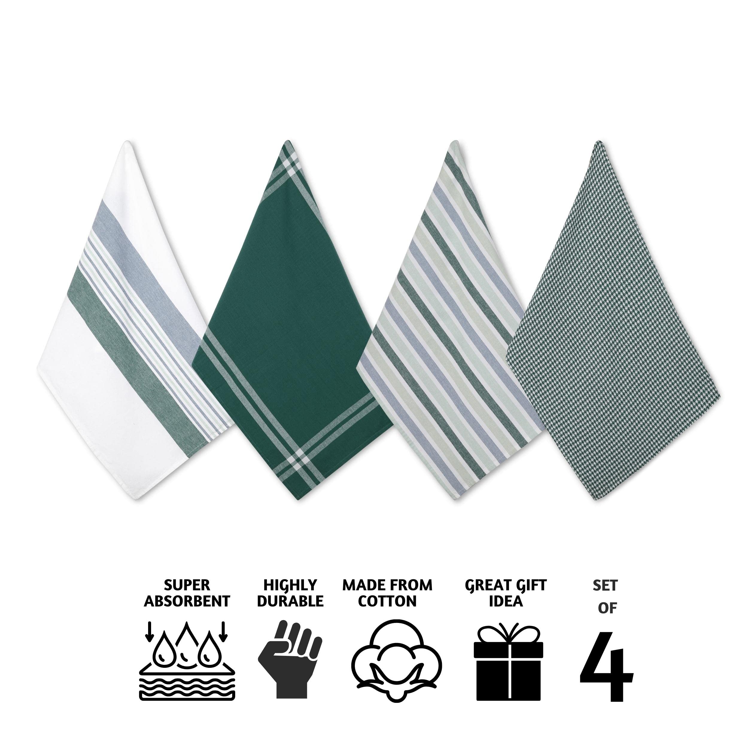 Folkulture 20" x 28" Set of 4 Kitchen Towel Houndstooth Jungle Green
