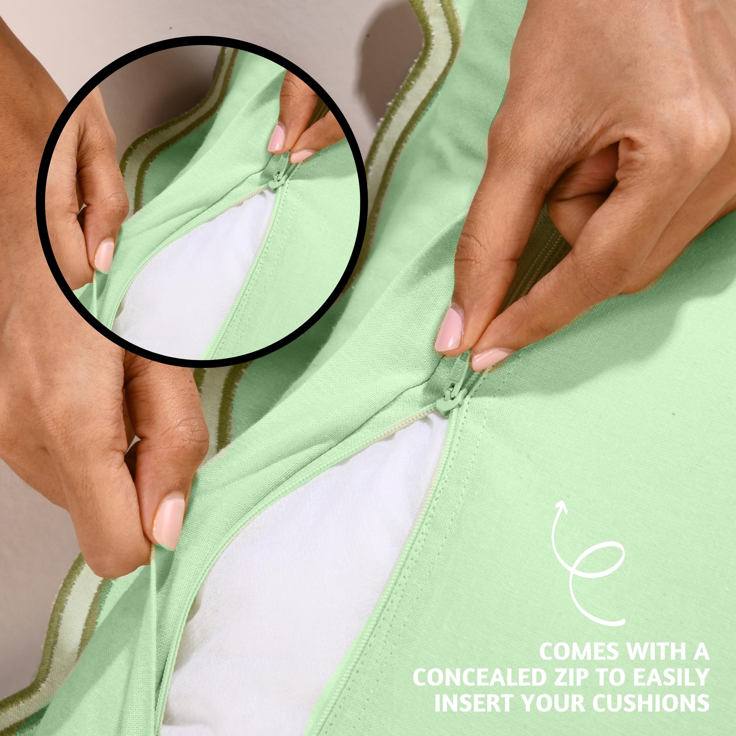 Folkulture 20" X 20" Set of 2 Cushion Cover Scallop Embroidery Oasis - Forest Sage