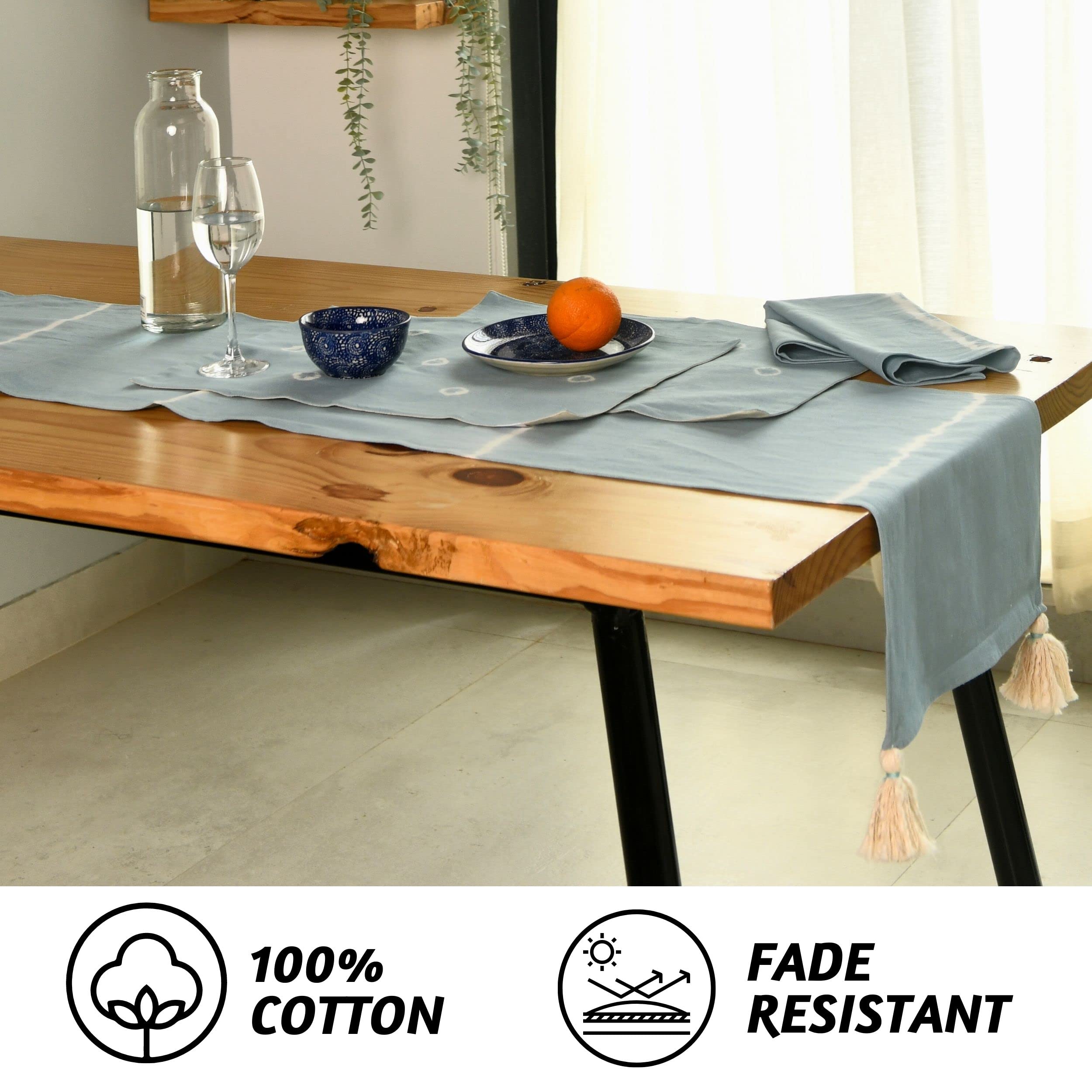 Folkulture Indie Stripe Dusty Blue Table Runner - 14" x 108"