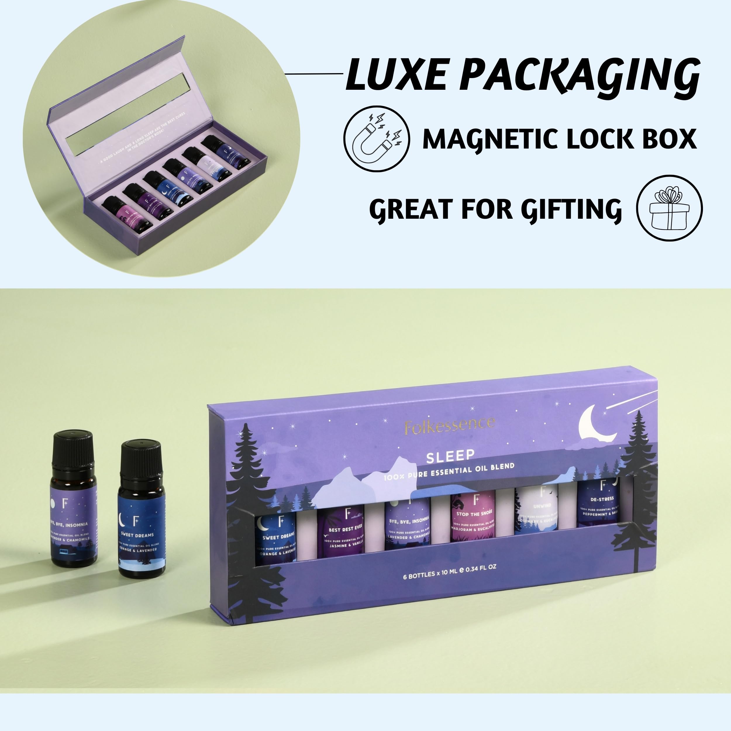 Folkulture Set of 6, 10ml 100% Pure Essential Oil Blend Sleep