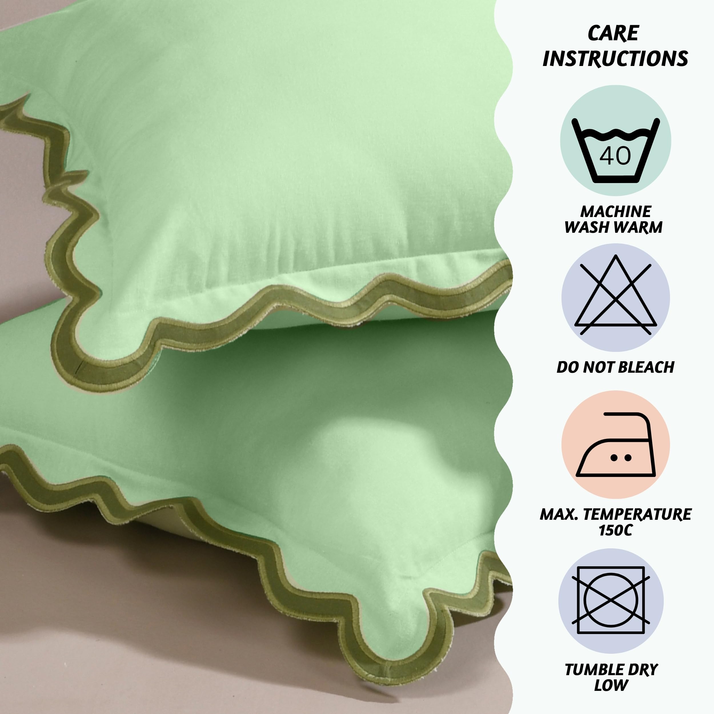 Folkulture 12 X 20" Set of 2 Cushion Cover Scallop Embroidery Oasis Forest Sage