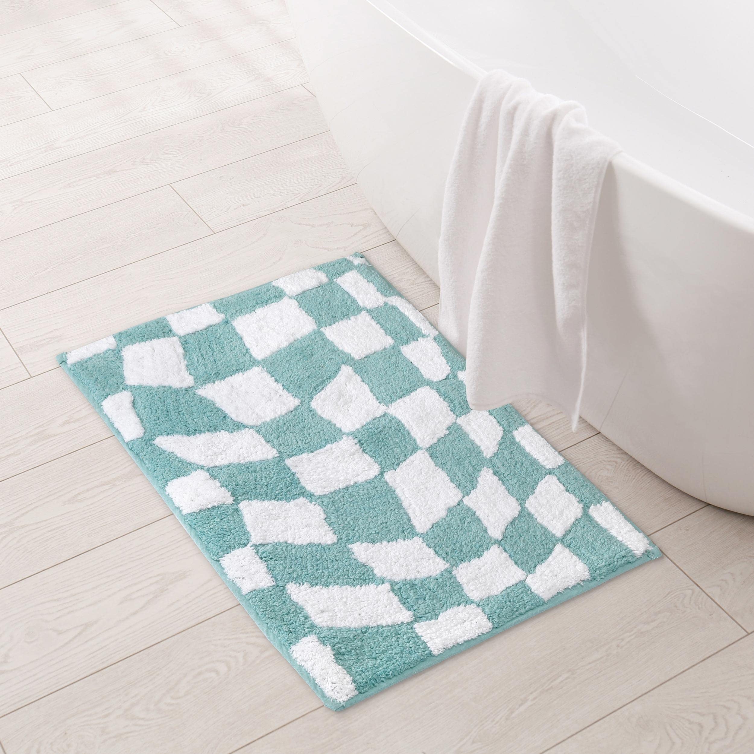 Folkulture 17 X 24" Bathrugs 100% Cotton Dancing Check - Aqua