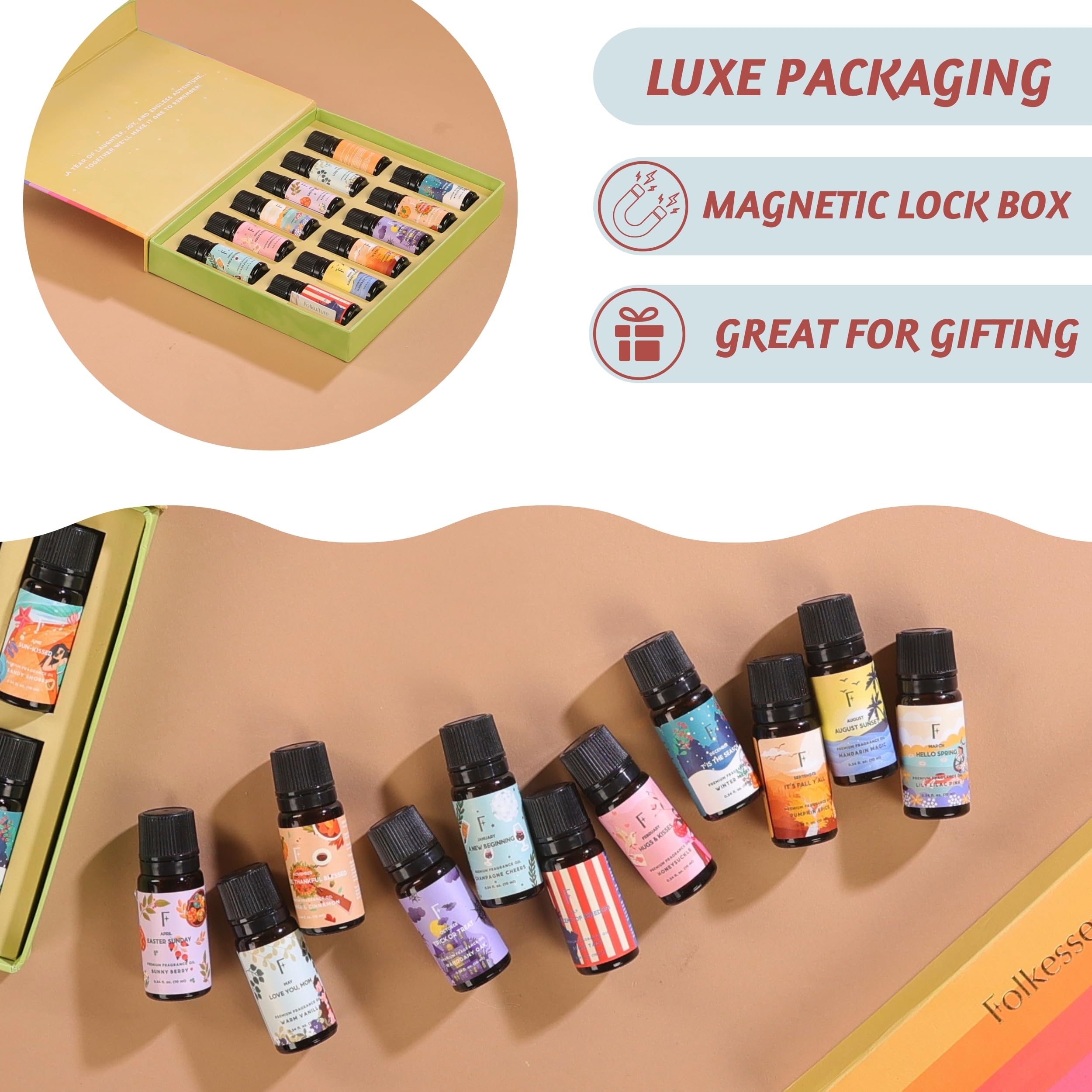 Folkulture Set of 12, 10ml Premium Fragrance Oils - A year to remember