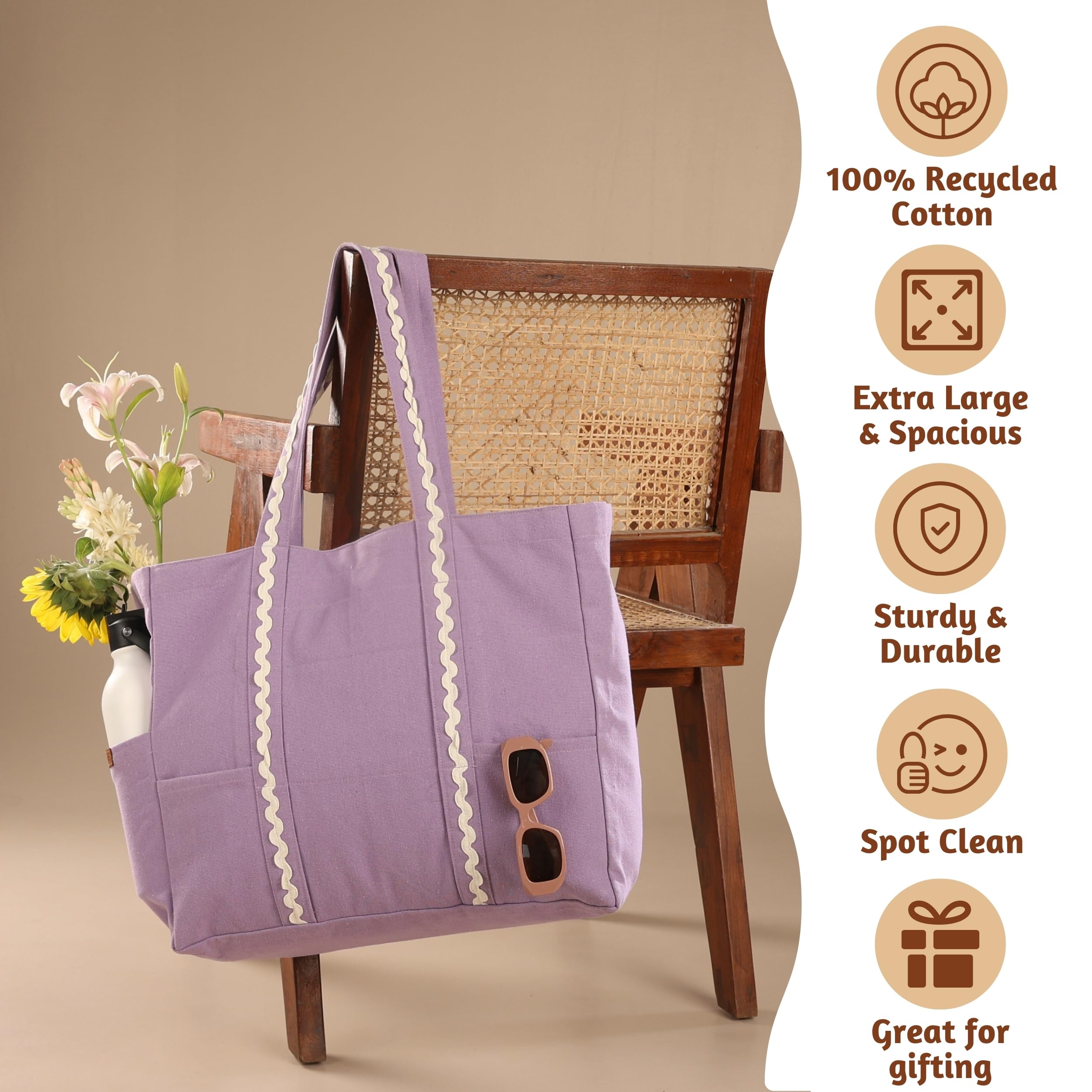 Folkulture The Carry-All Tote 100% Recycled Cotton - Lavender