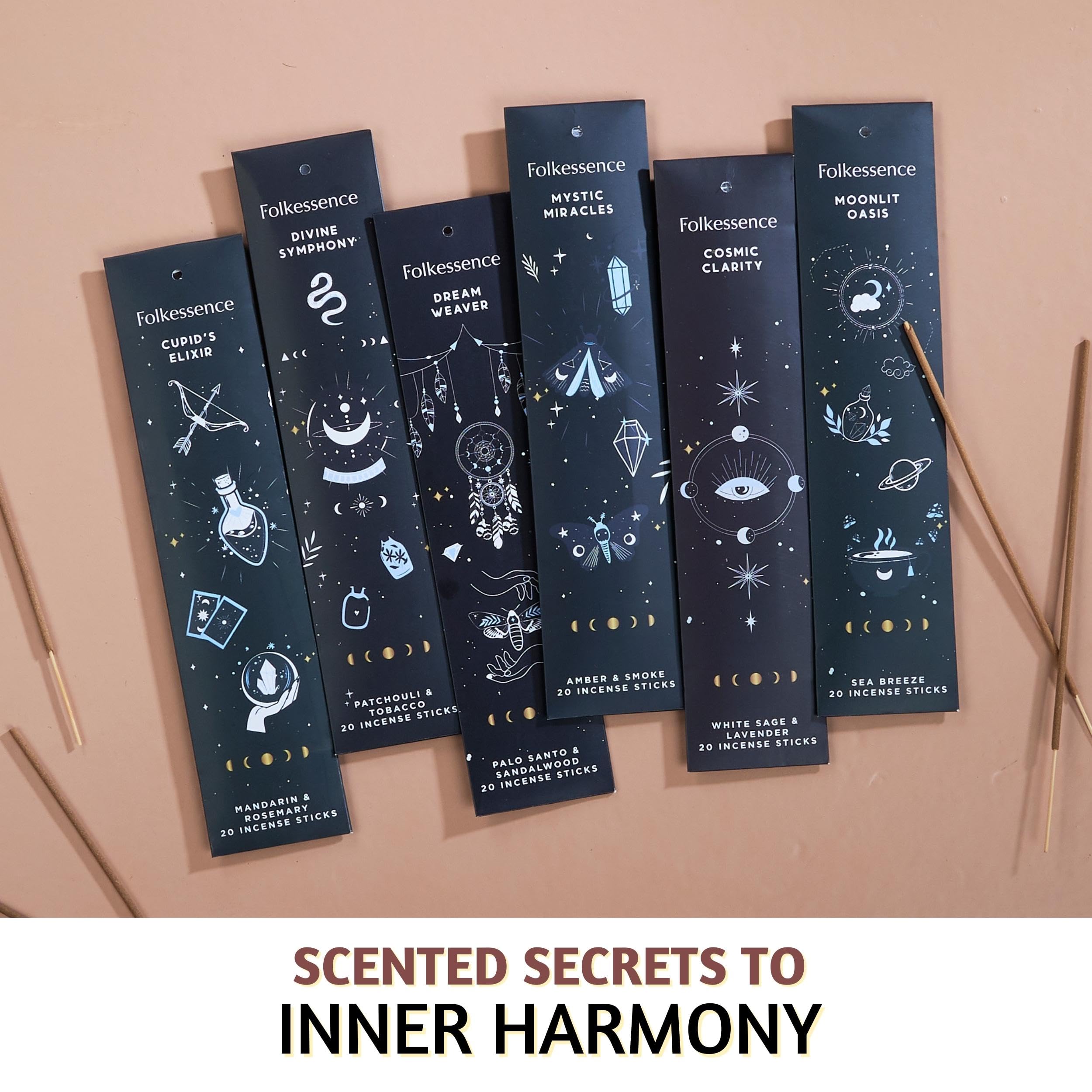 Folkulture Set of 6 Incense Sticks 120 Organic Insence Sticks  Non Toxic Palo Santo & Sandalwood, Lavender, Patchouli, Rosemary Insence Stick 45 Min Burn Time, Blue Lotus Inscents Sticks Gifts