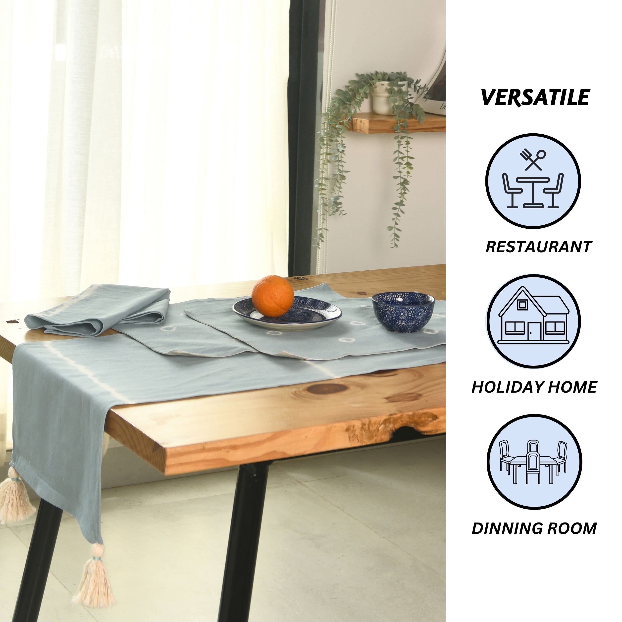 Folkulture Indie Stripe Dusty Blue Table Runner - 14" x 108"