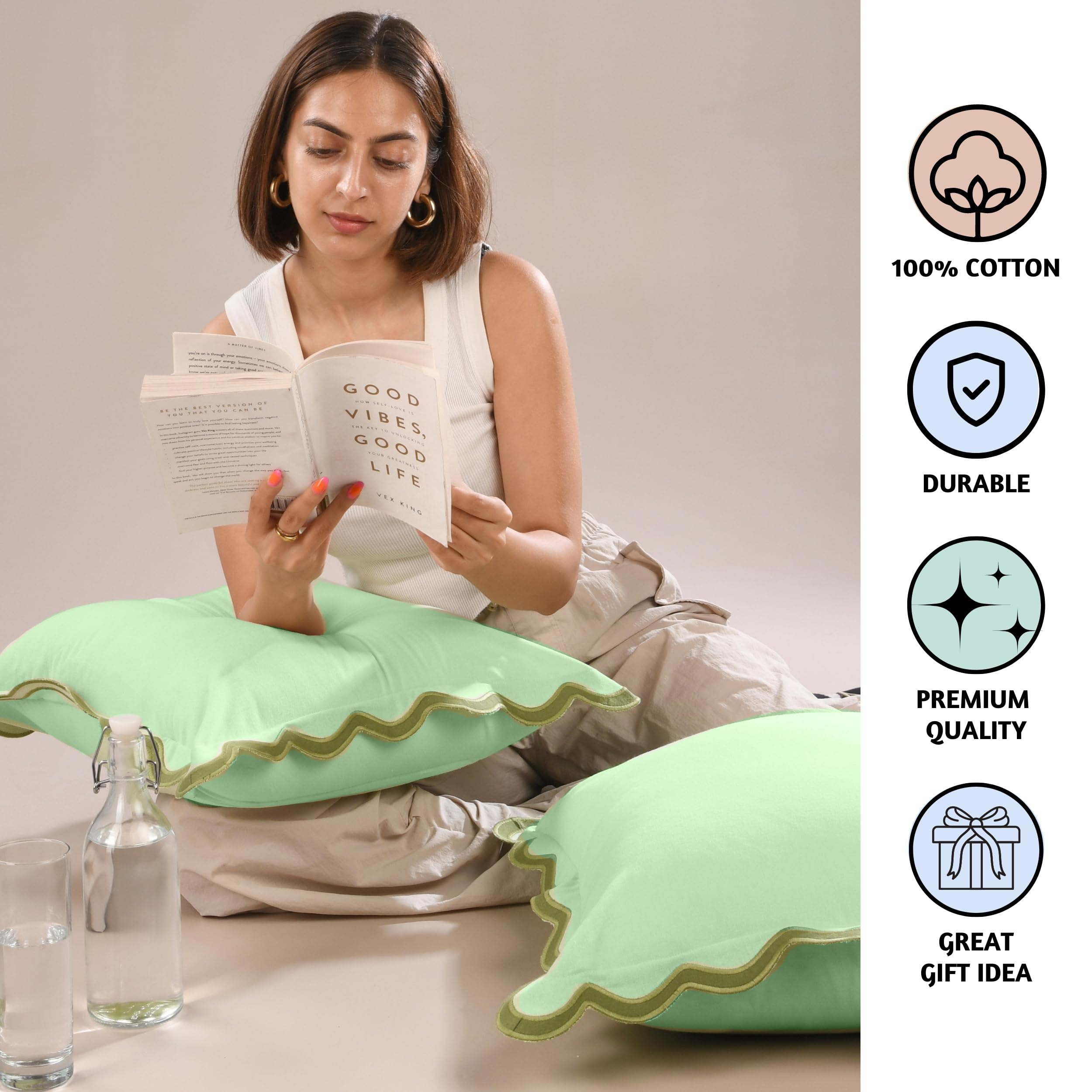 Folkulture 20" X 20" Set of 2 Cushion Cover Scallop Embroidery Oasis - Forest Sage