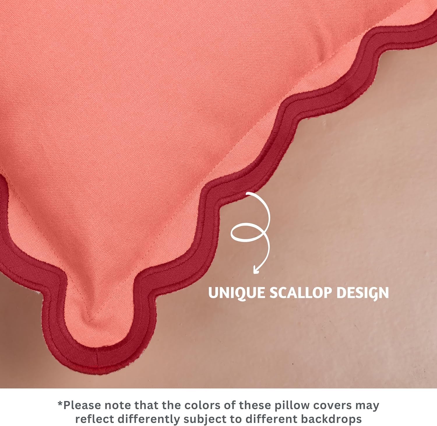 Folkulture 18 X 18" Set of 2 Cushion Cover Scallop Embroidery Oasis - Coral Red