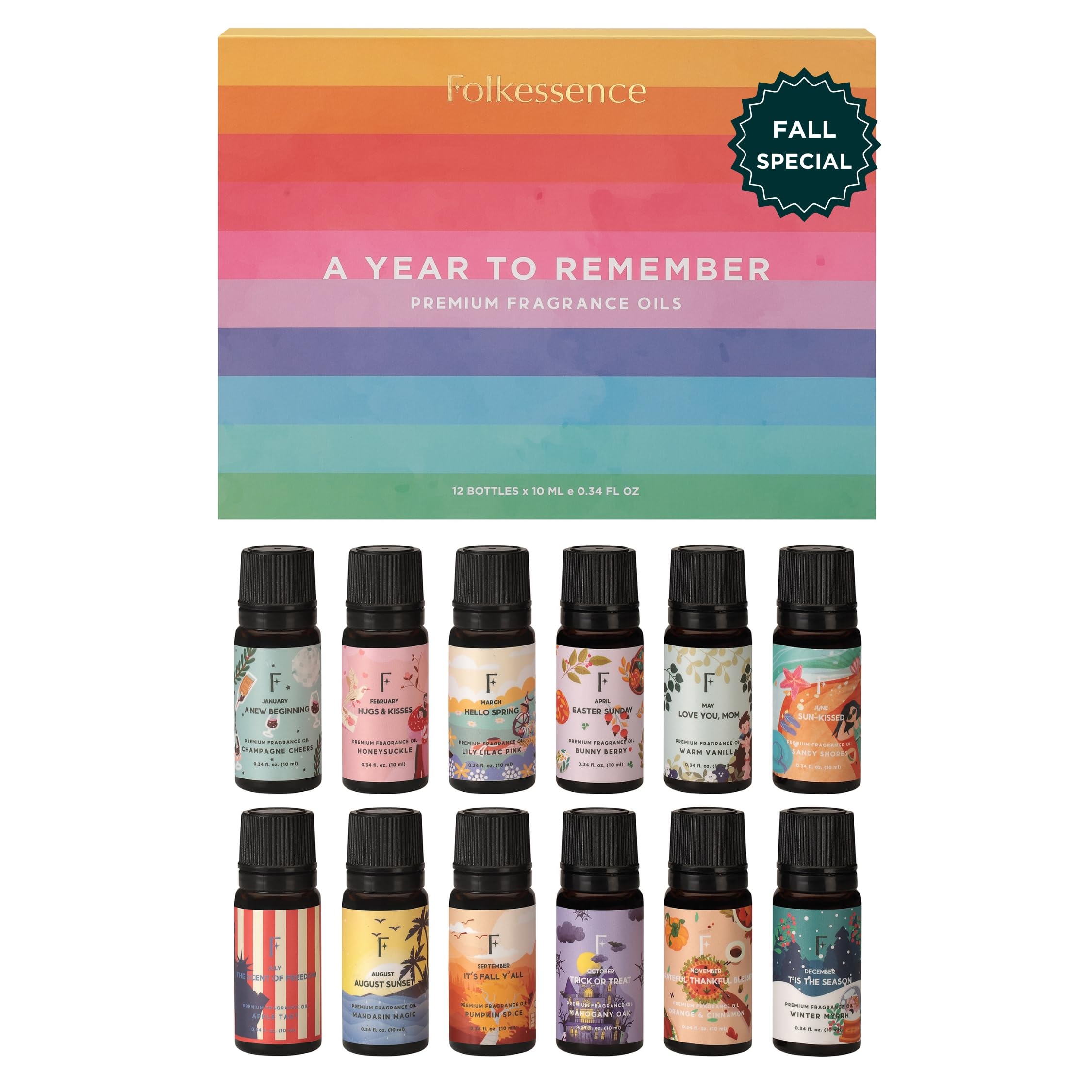 Folkulture Set of 12, 10ml Premium Fragrance Oils - A year to remember