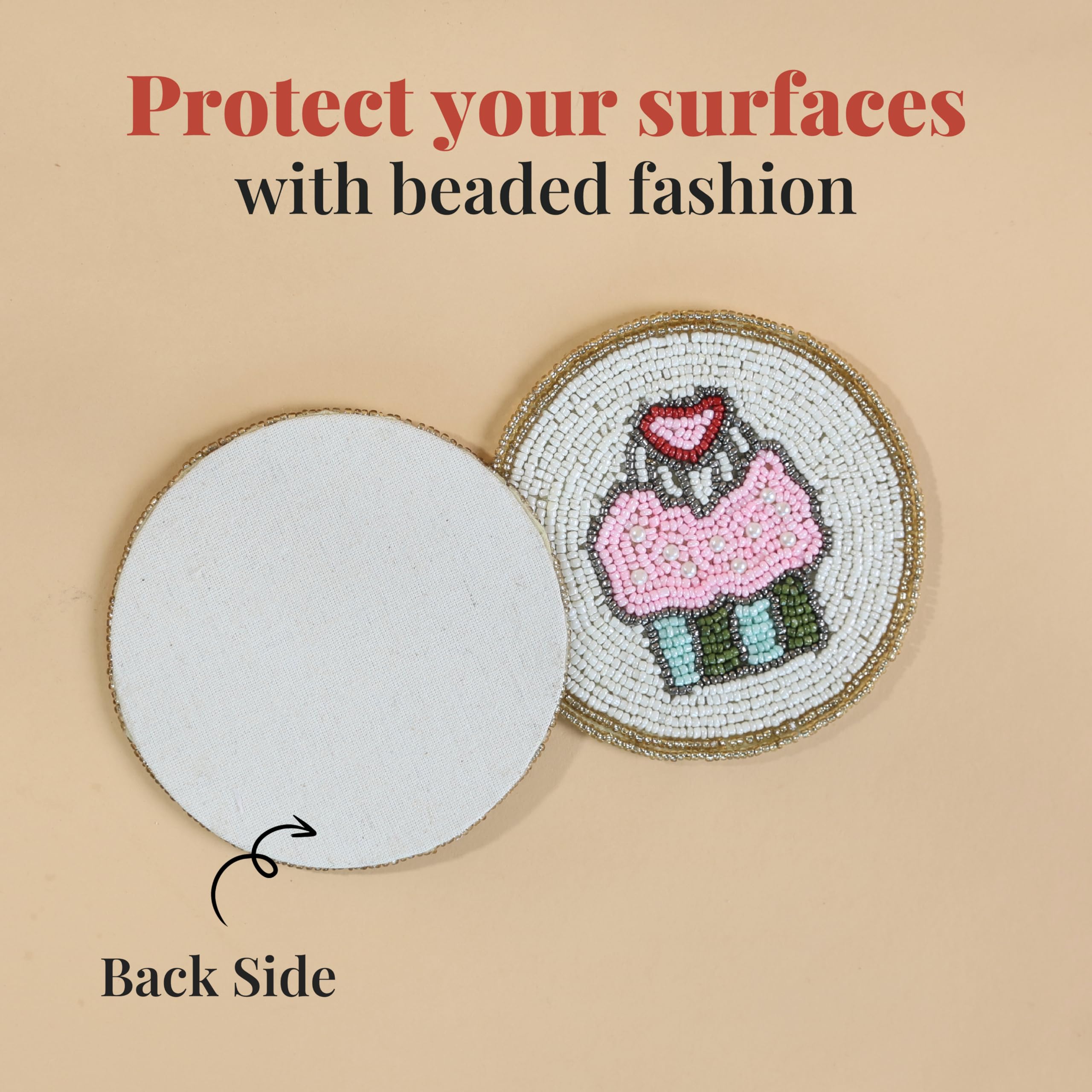 Folkulture Set of 4 Beaded Coasters 4" Round - Sugar Rush