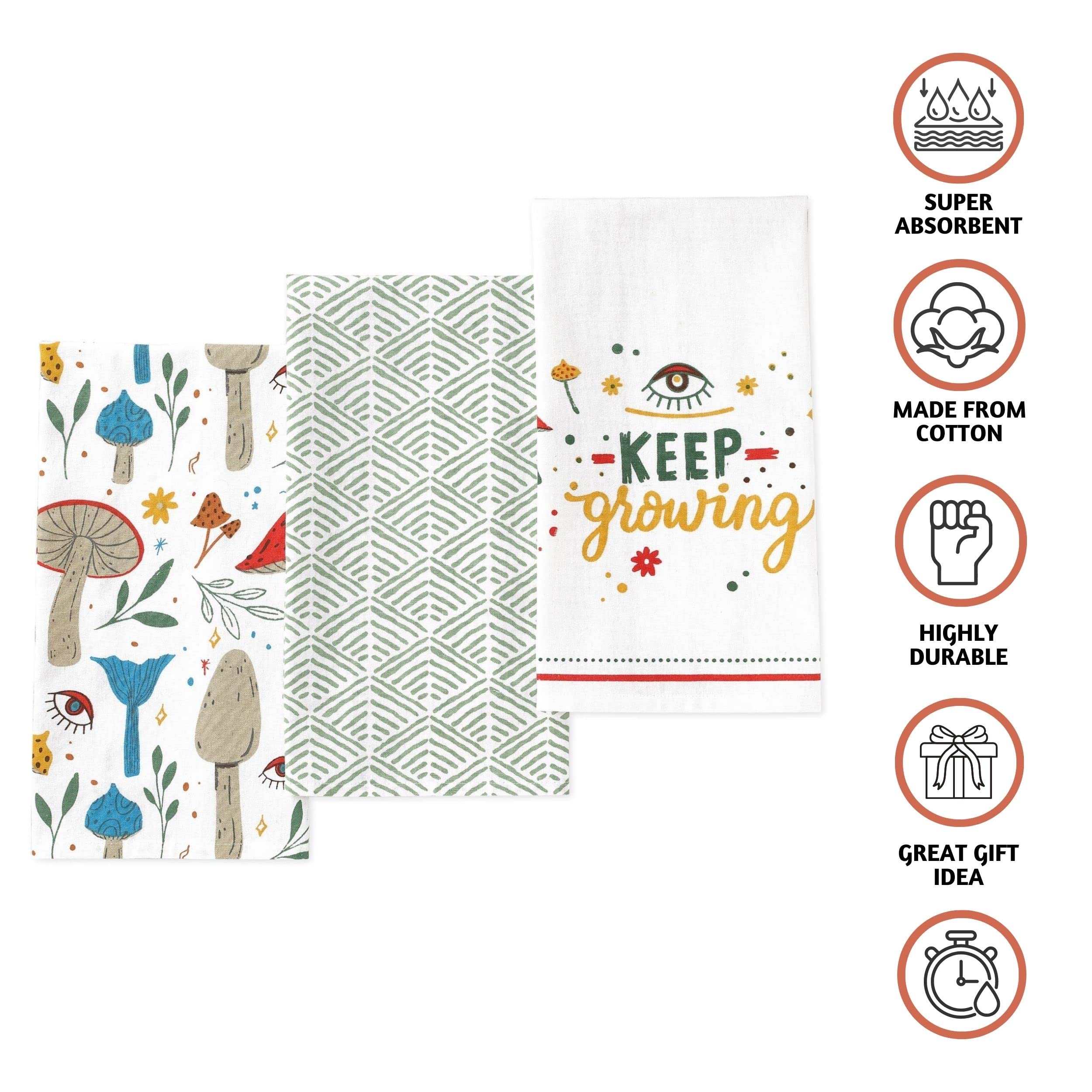 Folkulture Set of 3 Kitchen Towel 100% Recycled Cotton Magic Mushroom 20" x 26"