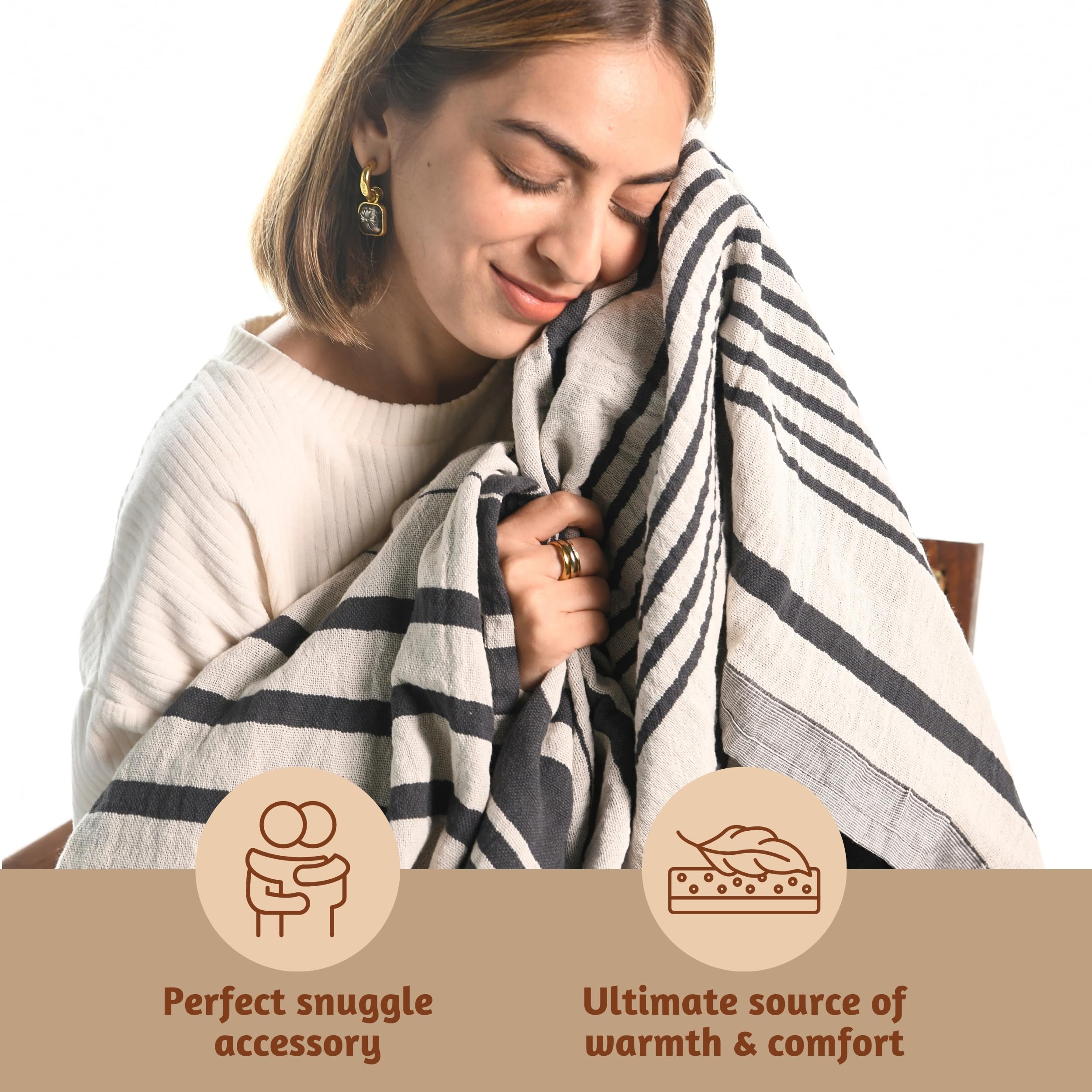 Folkulture 50 X 60" Throws 100% Recycled Cotton Double Cloth Stripe  - Steel Gray
