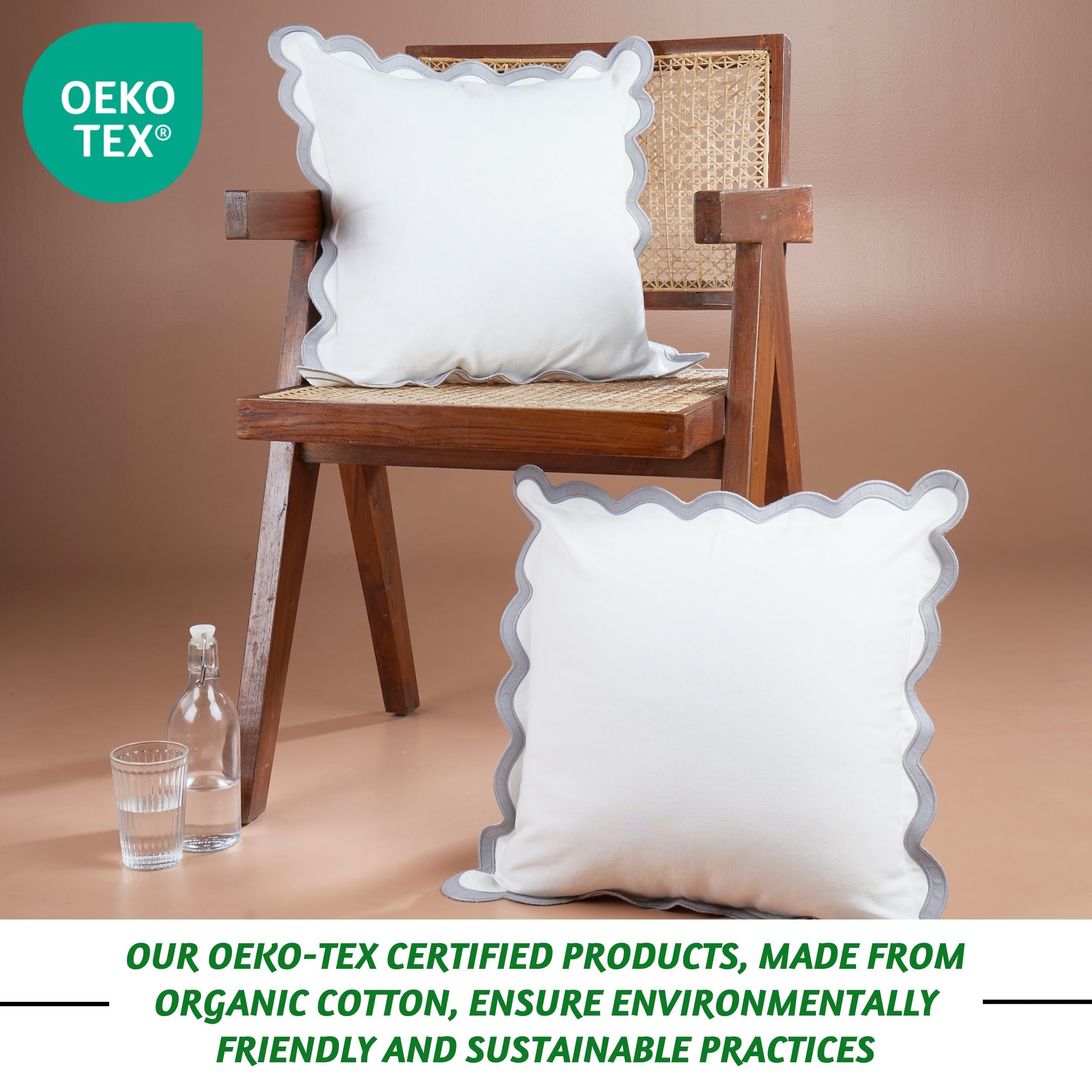 Folkulture 20 X 20" Set of 2 Cushion Cover Scallop Embroidery Oasis Mineral White