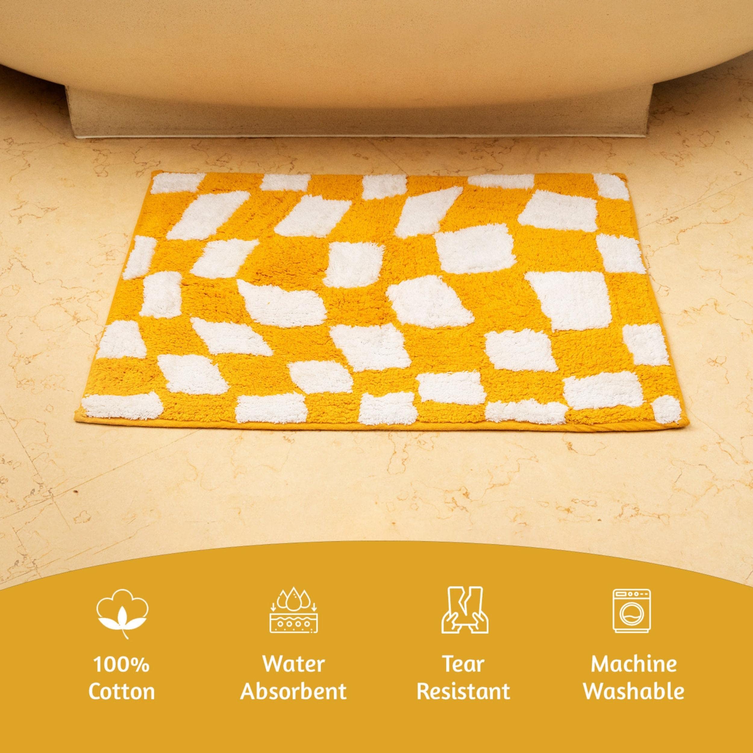 Folkulture 17 X 24" Bathrugs 100% Cotton Dancing Check - Yellow