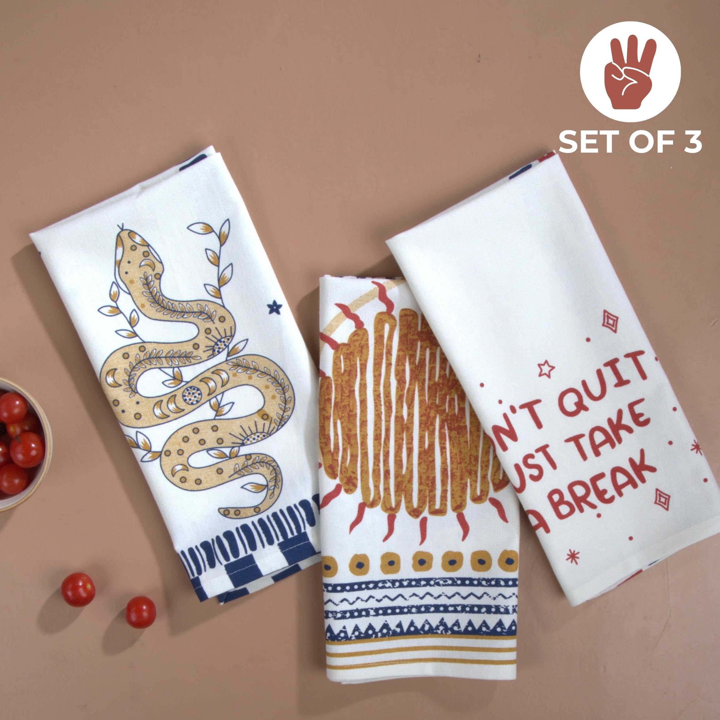 Folkulture 20" X 26" Set of 3 Kitchen Towel Cotton - Don't Quit