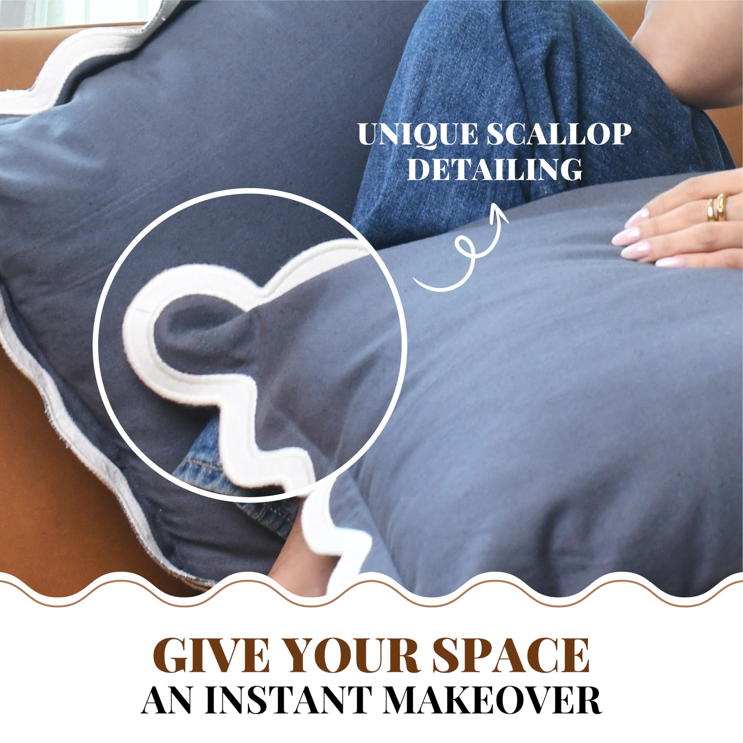 Folkulture 20" X 20" Set of 2 Cushion Cover Scallop Embroidery Oasis Slate Gray