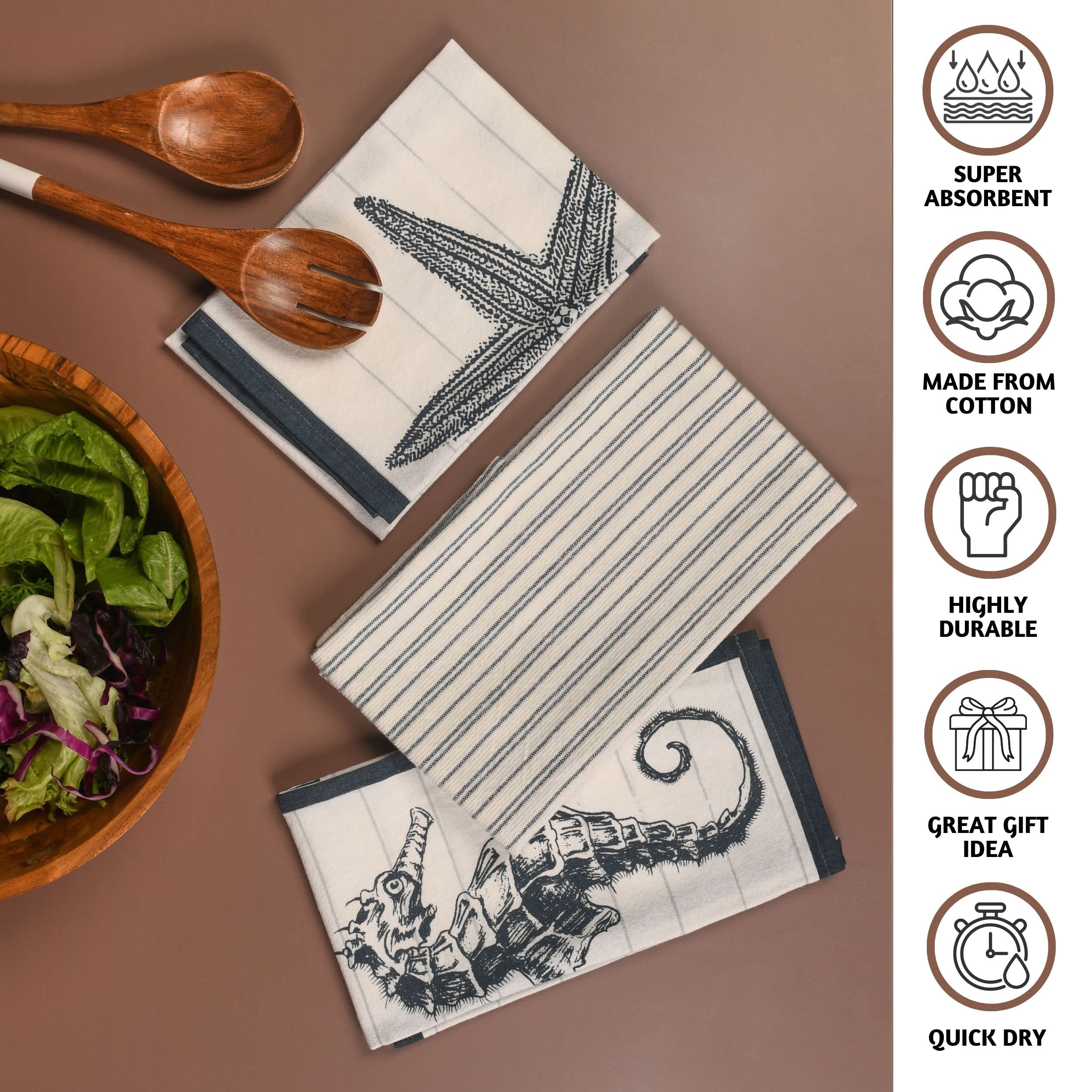 Folkulture 18" x 28" Set of 3 Kitchen Towel - Coastal Midnight Blue