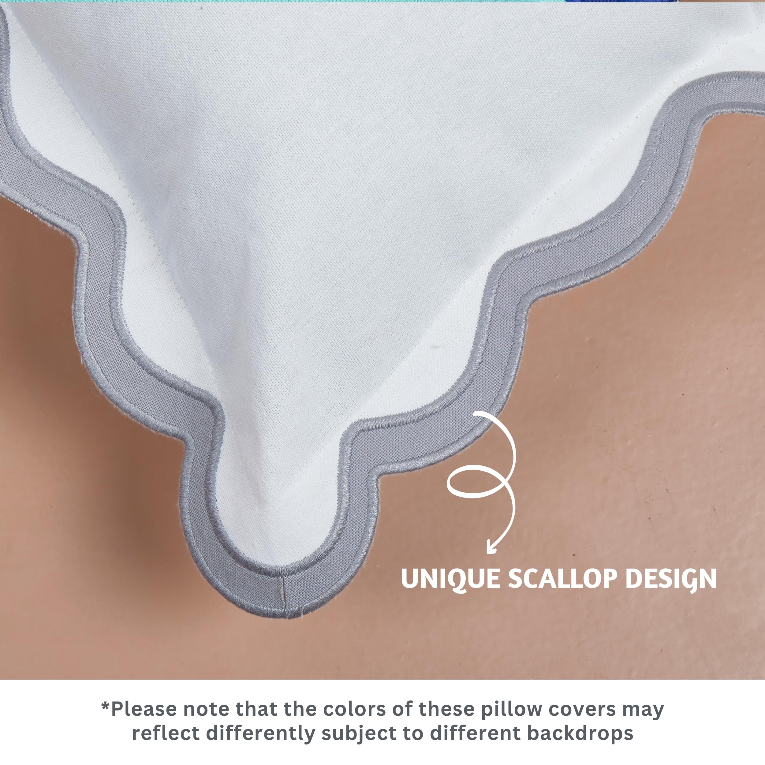 Folkulture 20 X 20" Set of 2 Cushion Cover Scallop Embroidery Oasis Mineral White